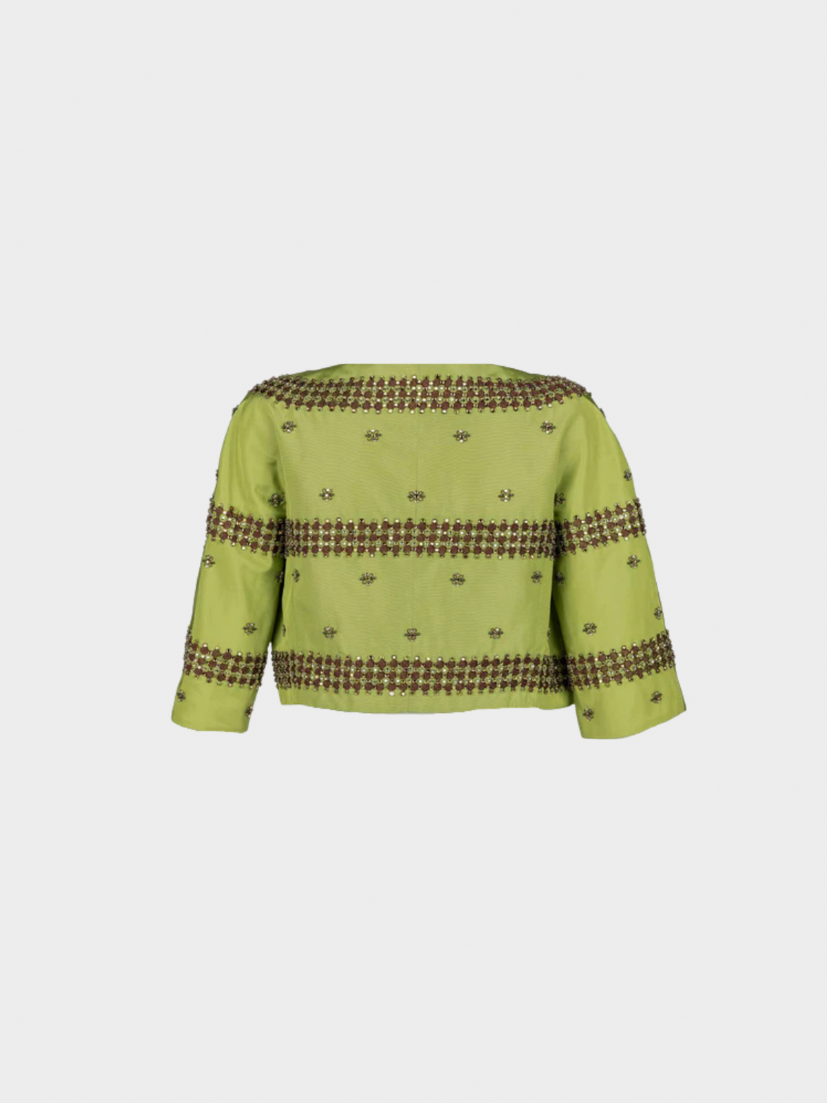 Prada FW 2004 Green Silk Crystal Embellished Cropped Jacket
