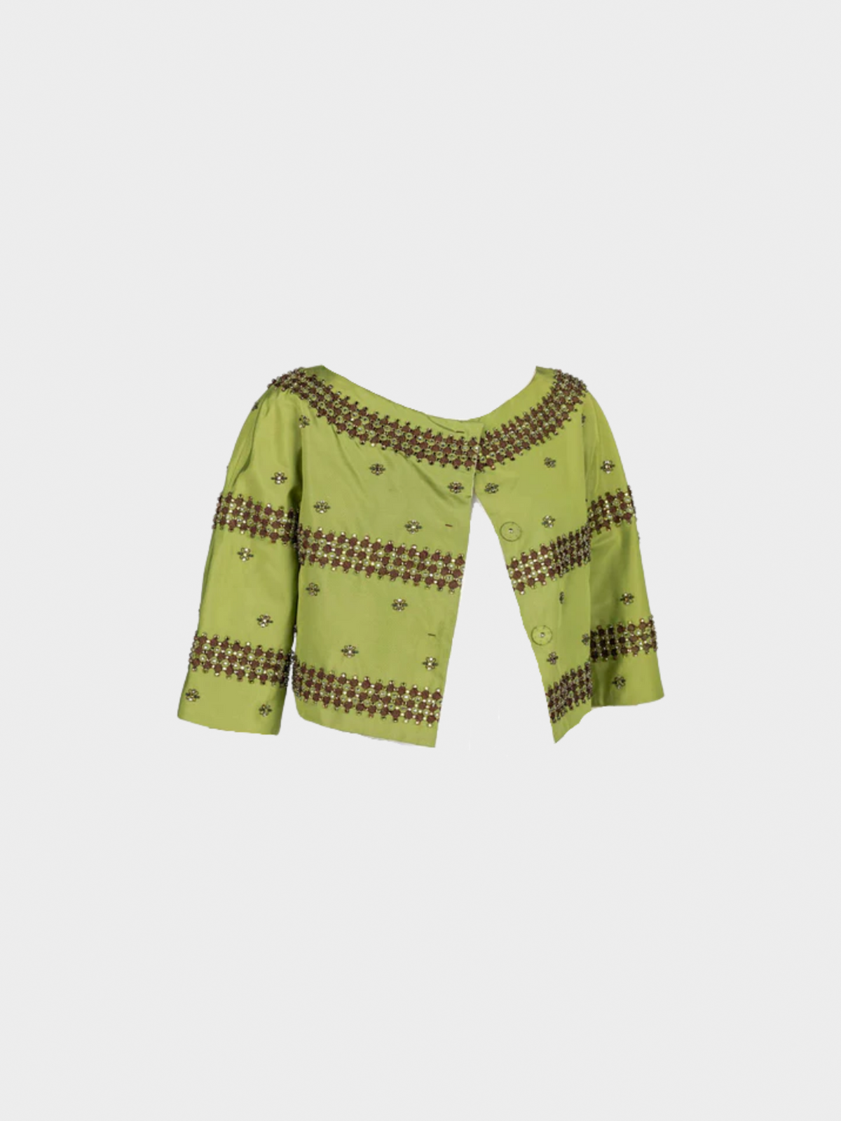 Prada FW 2004 Green Silk Crystal Embellished Cropped Jacket