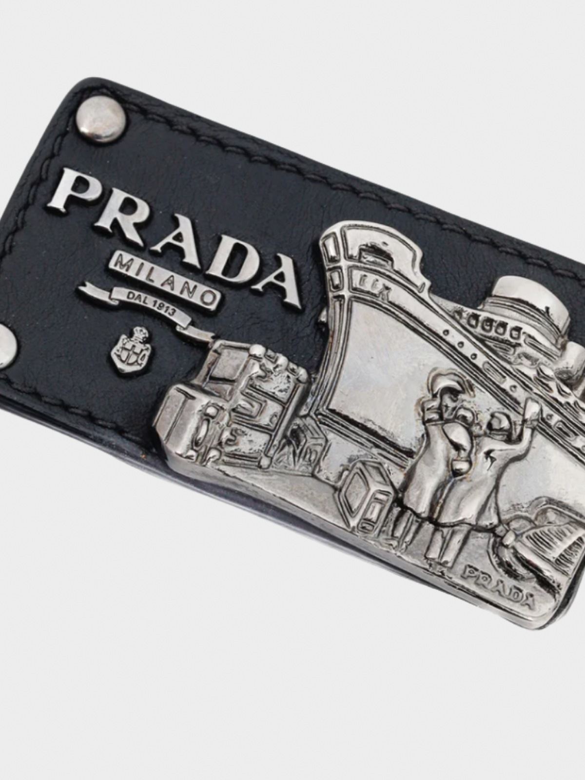Prada 2000s Black Leather SHW Ship-Motif Bag Charm