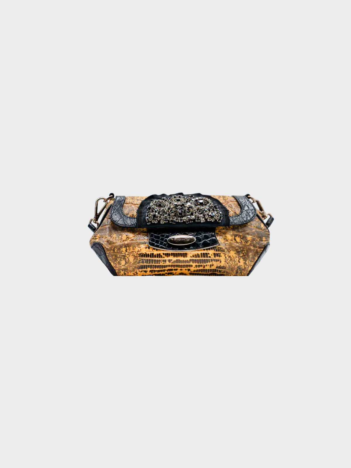 Prada FW 2004 Brown Lizard and Crocodile Crystal Embellished Skipper Shoulder Bag
