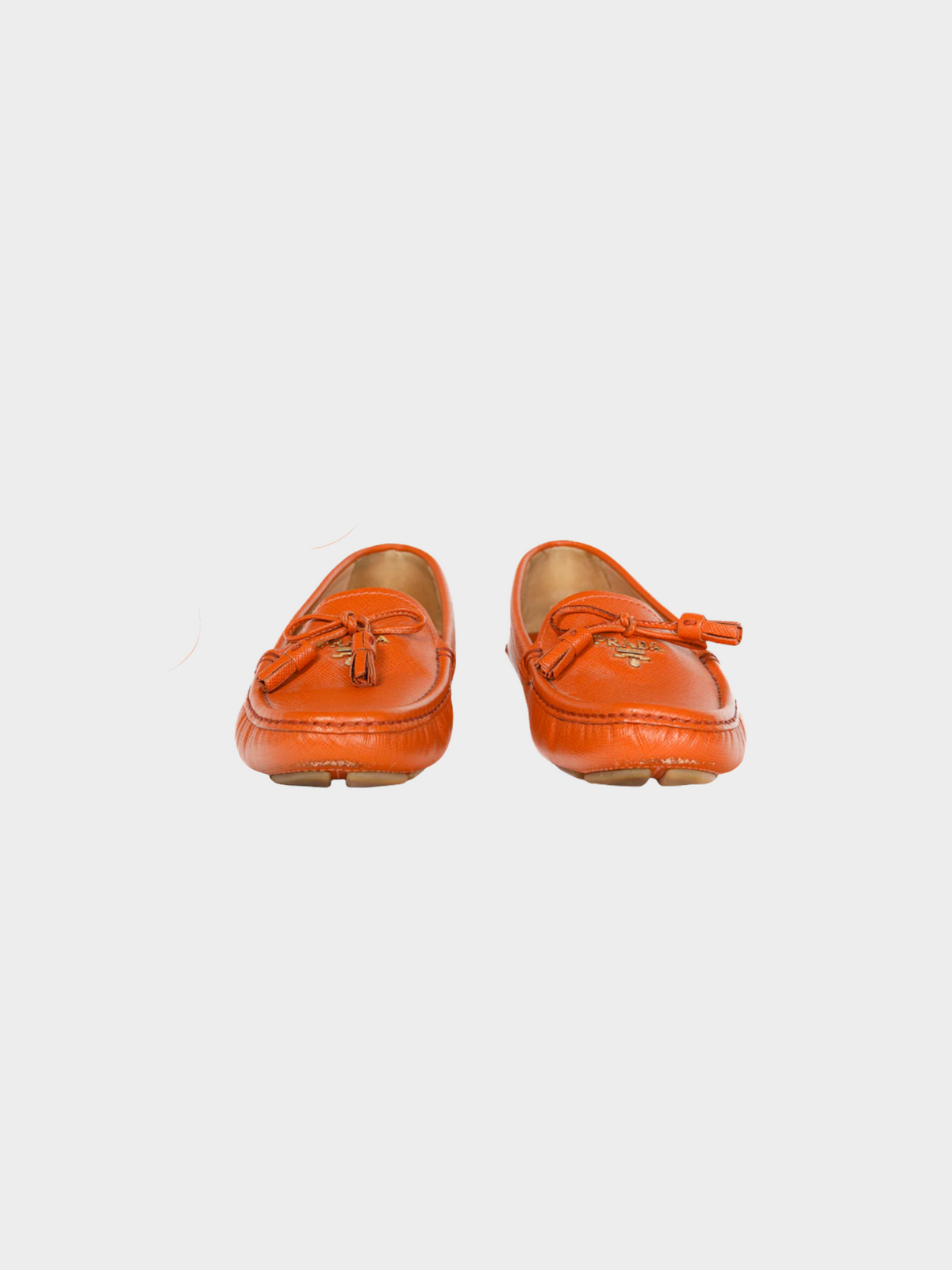 Prada 2000s Orange Saffiano Leather Tassel-Bow Loafers