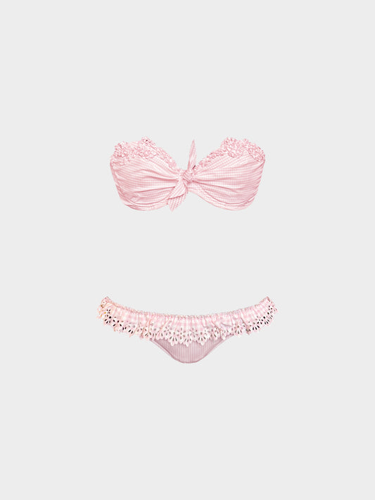 Ermanno Scervino 2010s Pink and White Gingham Print Two-piece Swimsuit