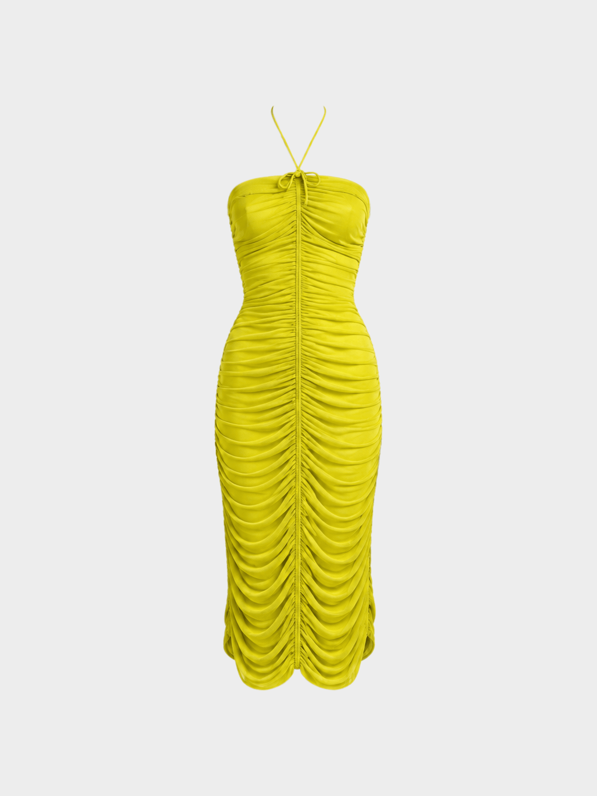 Plein Sud 2000s Lime Yellow Ruched Halter Dress