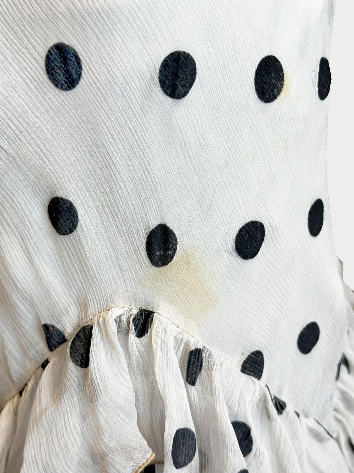 John Galliano 2000s White and Black Polka Dot Ruffled Dress