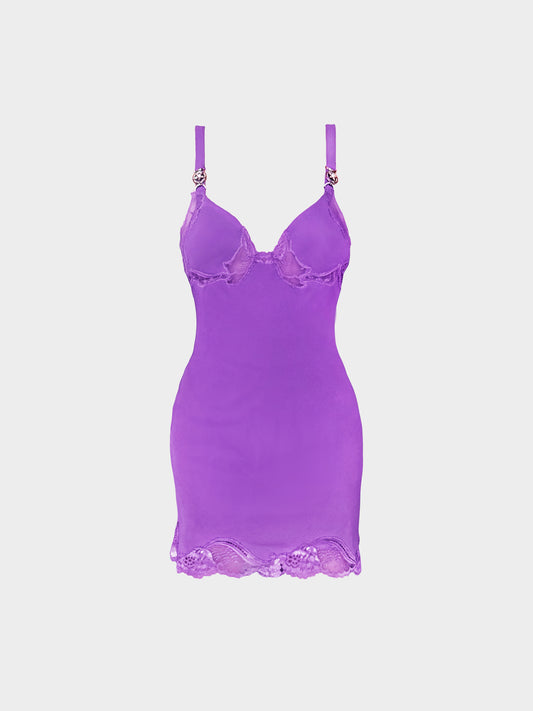 Versace 2000s Purple Lace-trimmed Silk Slip Dress
