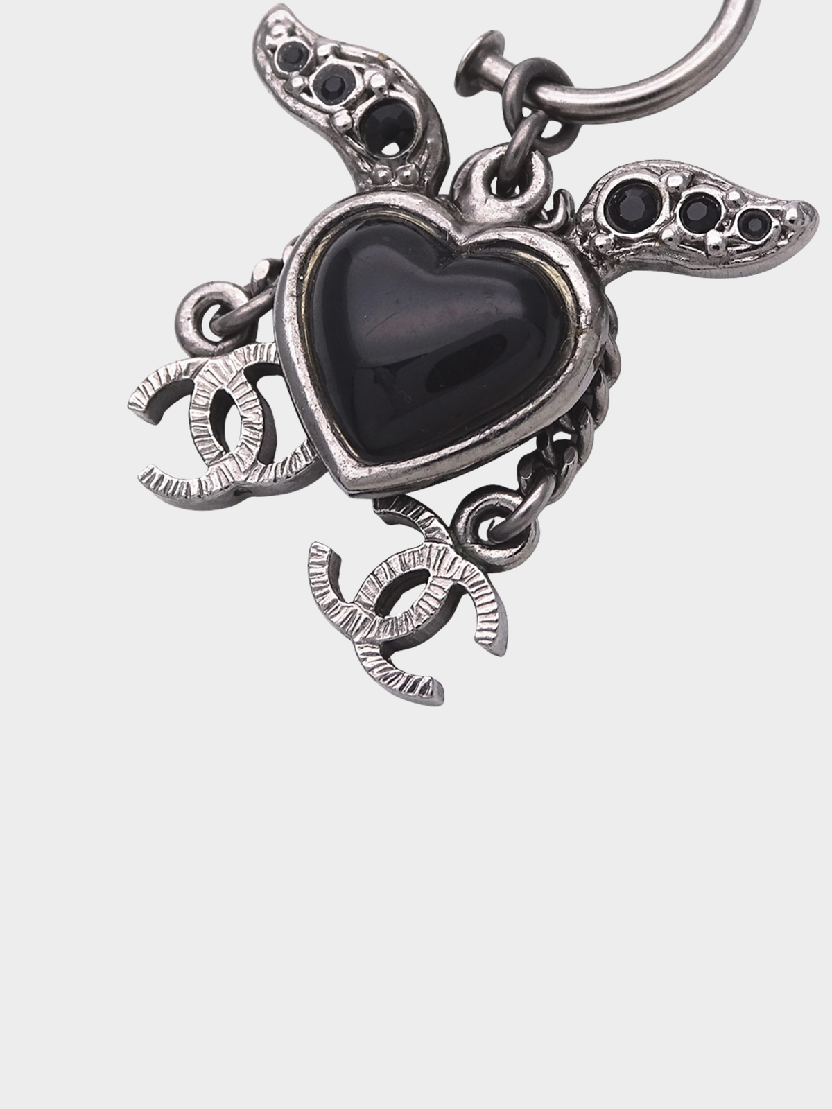 Chanel 2000s Silver Double CC Heart Wing Earrings