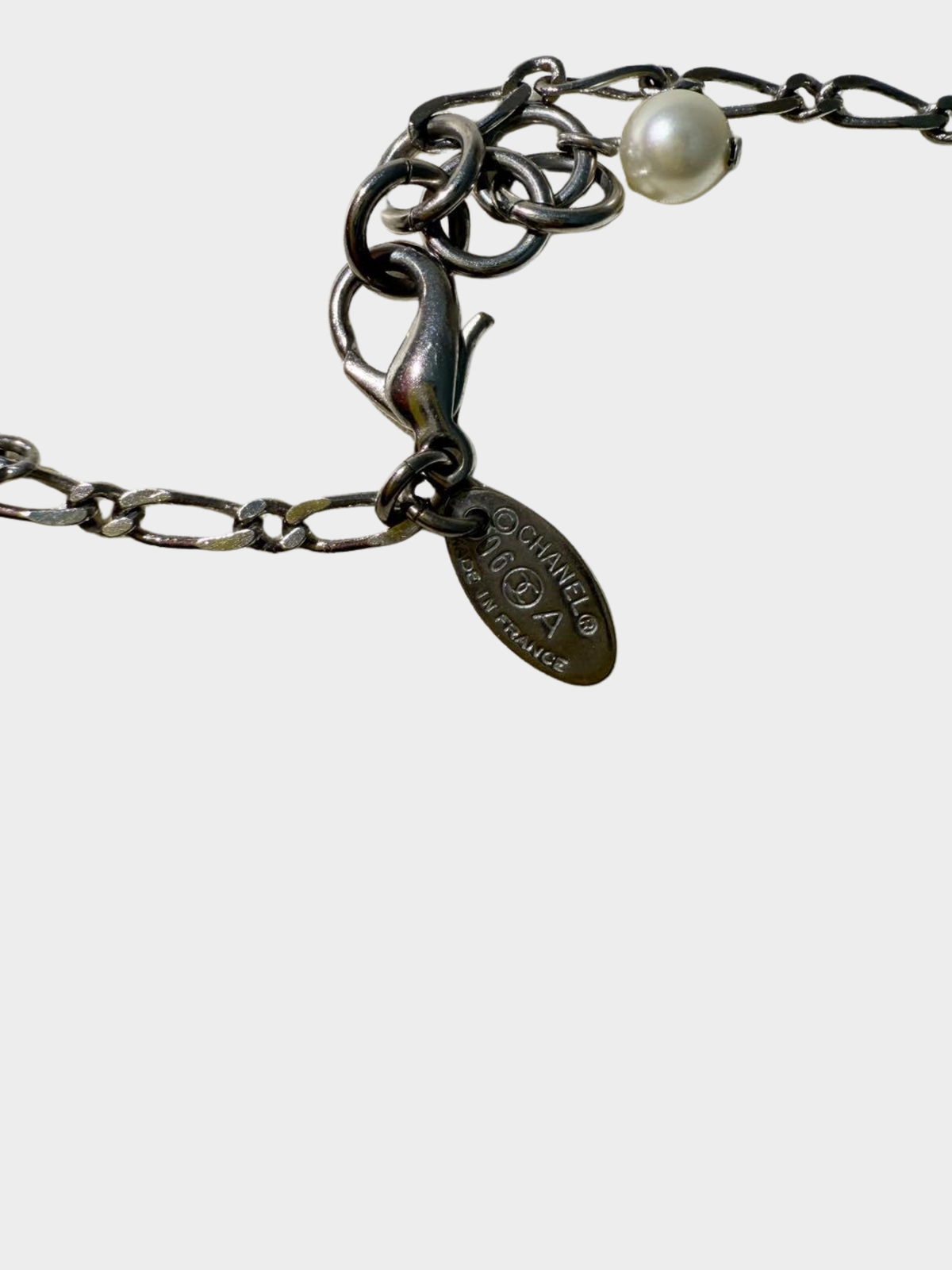 Chanel 2000s Clover Pearl Charm CC Necklace