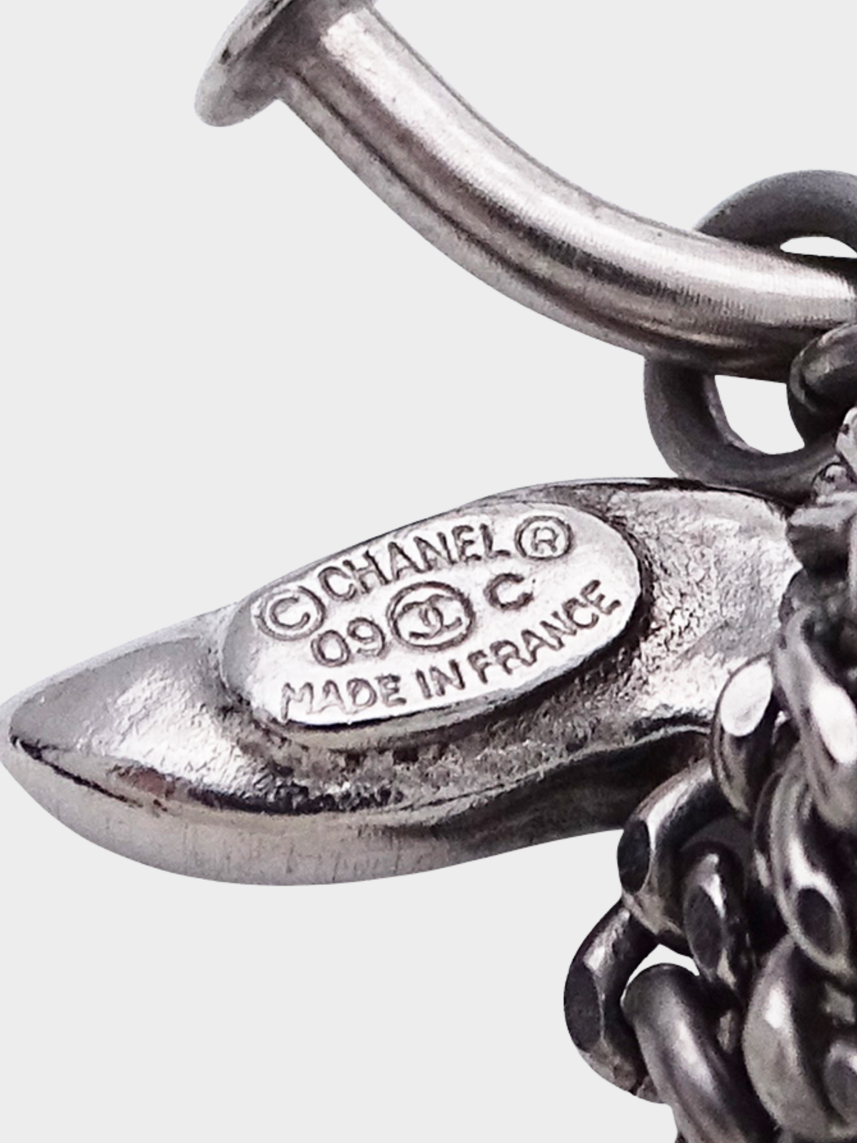 Chanel 2000s Silver Double CC Heart Wing Earrings