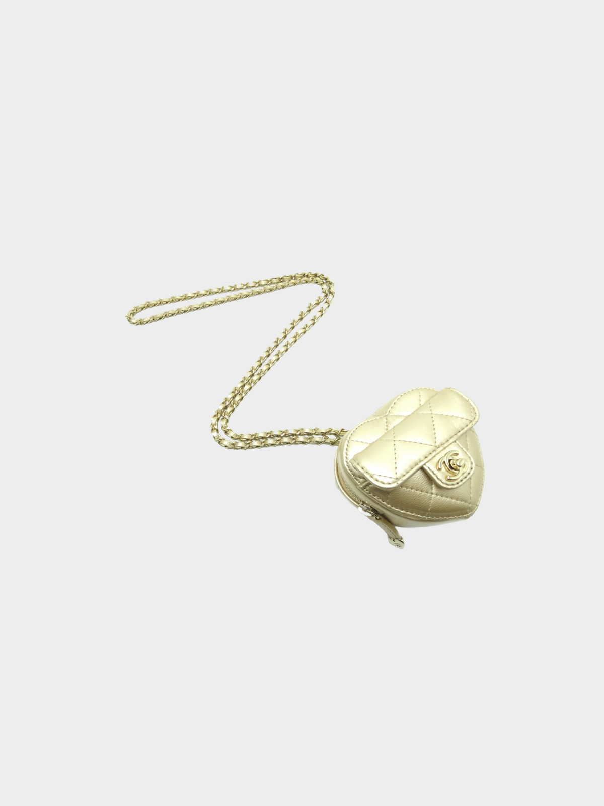Chanel 2000s Gold Diamond-quilted Heart Necklace Pouch