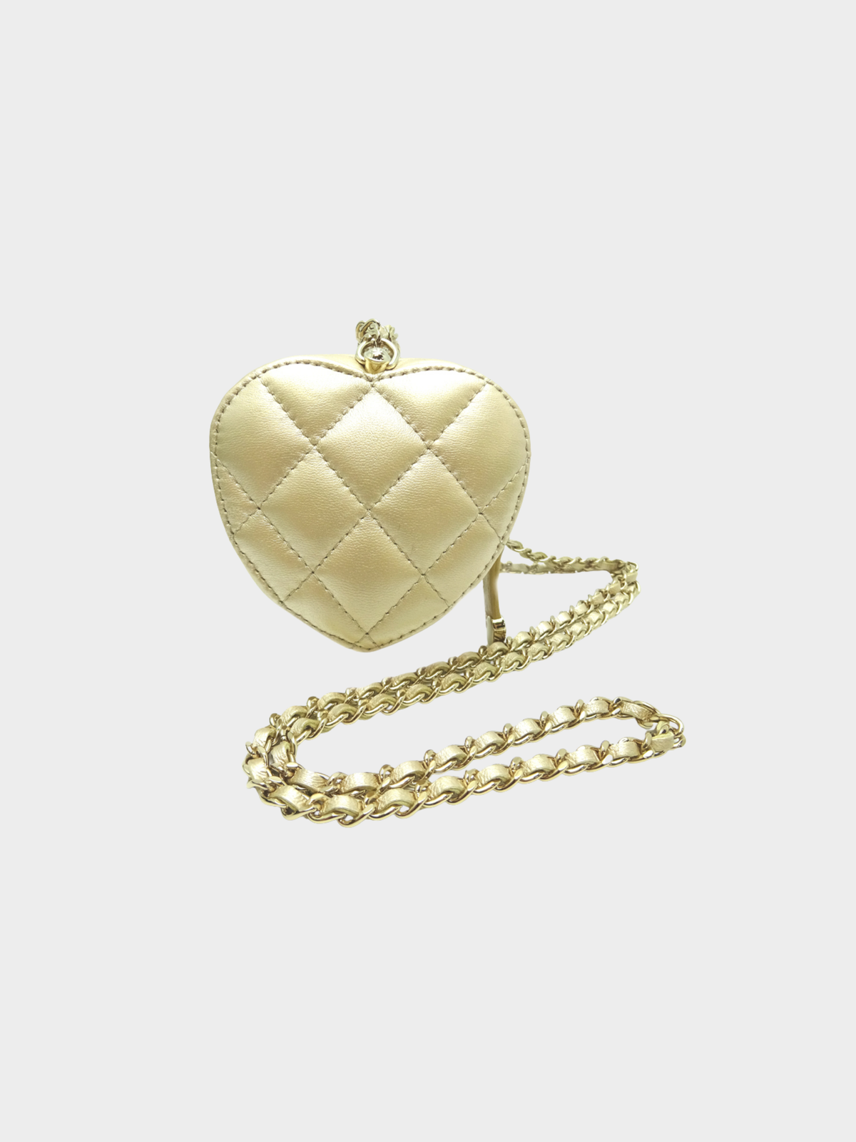 Chanel 2000s Gold Diamond-quilted Heart Necklace Pouch