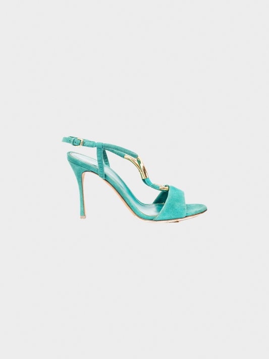 Sergio Rossi 2010s Twist Radiant Green Goat Suede Sandals