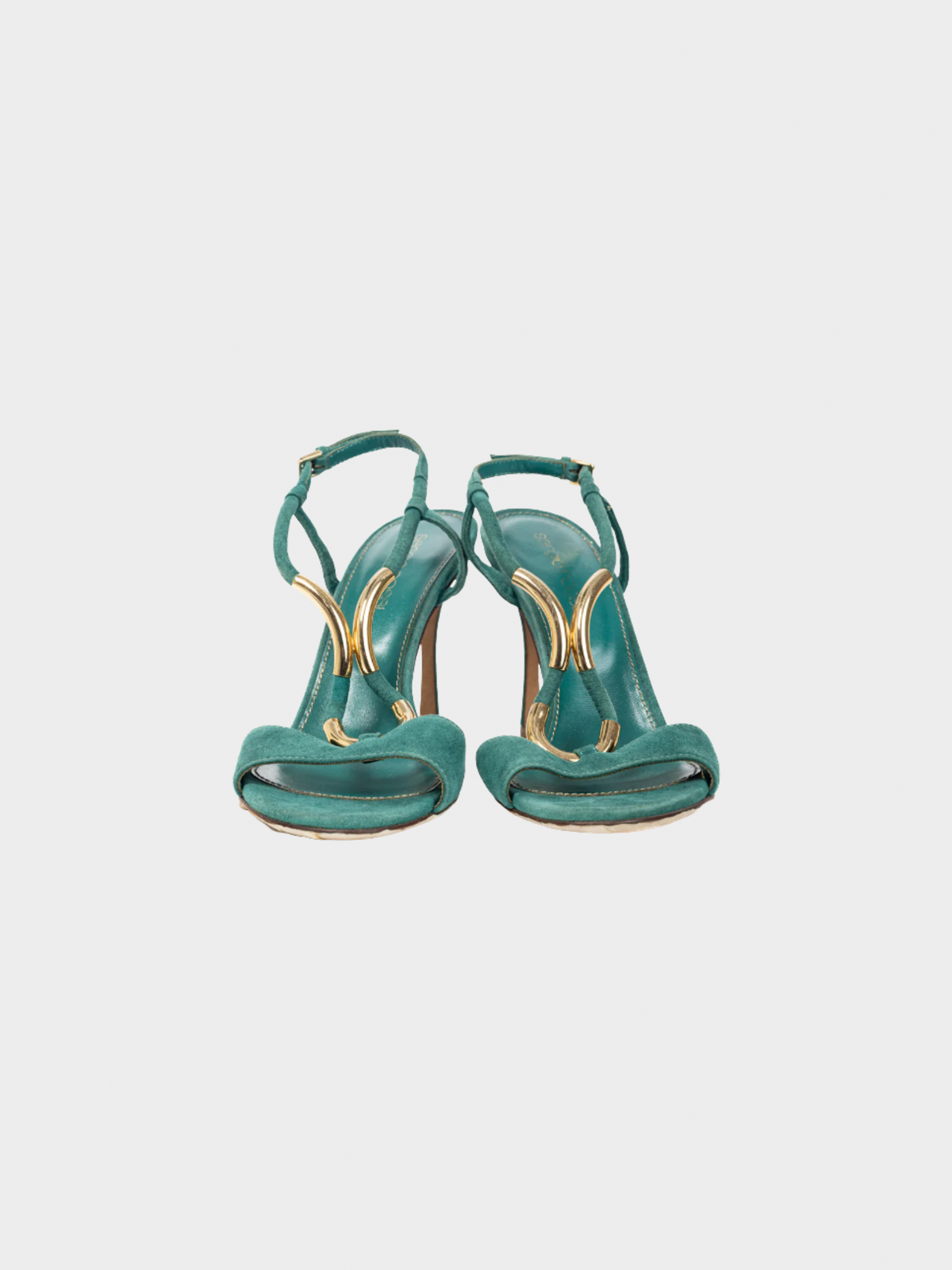 Sergio Rossi 2010s Twist Radiant Green Goat Suede Sandals