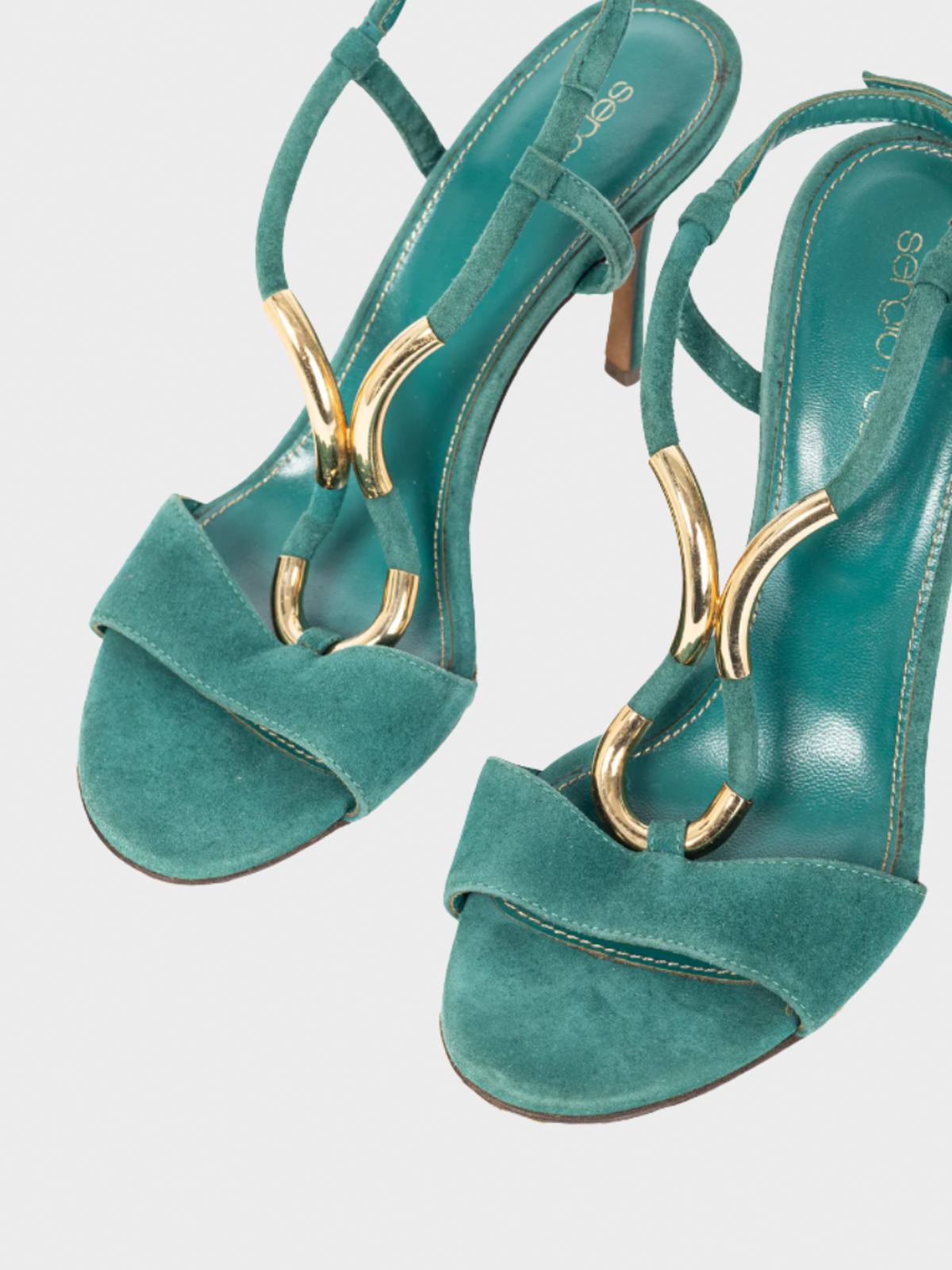 Sergio Rossi 2010s Twist Radiant Green Goat Suede Sandals