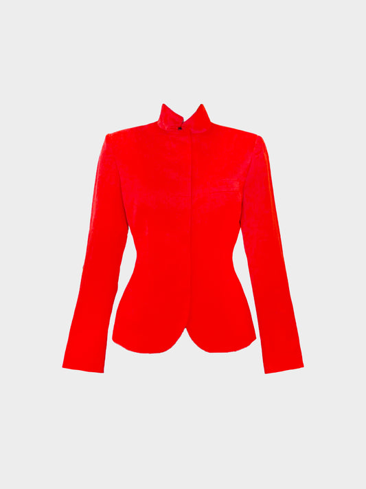 Alexander Mcqueen SS 2002 Red Silk Satin Mandarin Collar Jacket