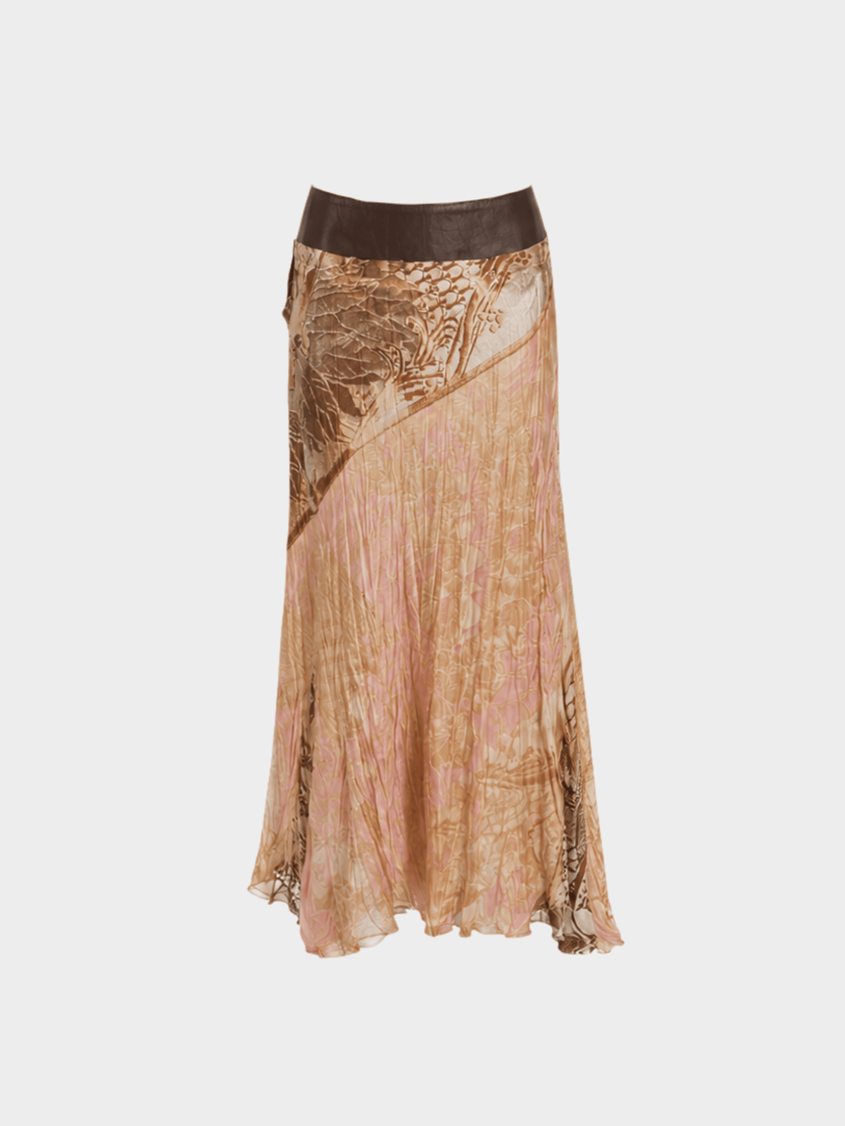 Roberto Cavalli FW 2001 Brown Baroque Pleated Maxi Skirt