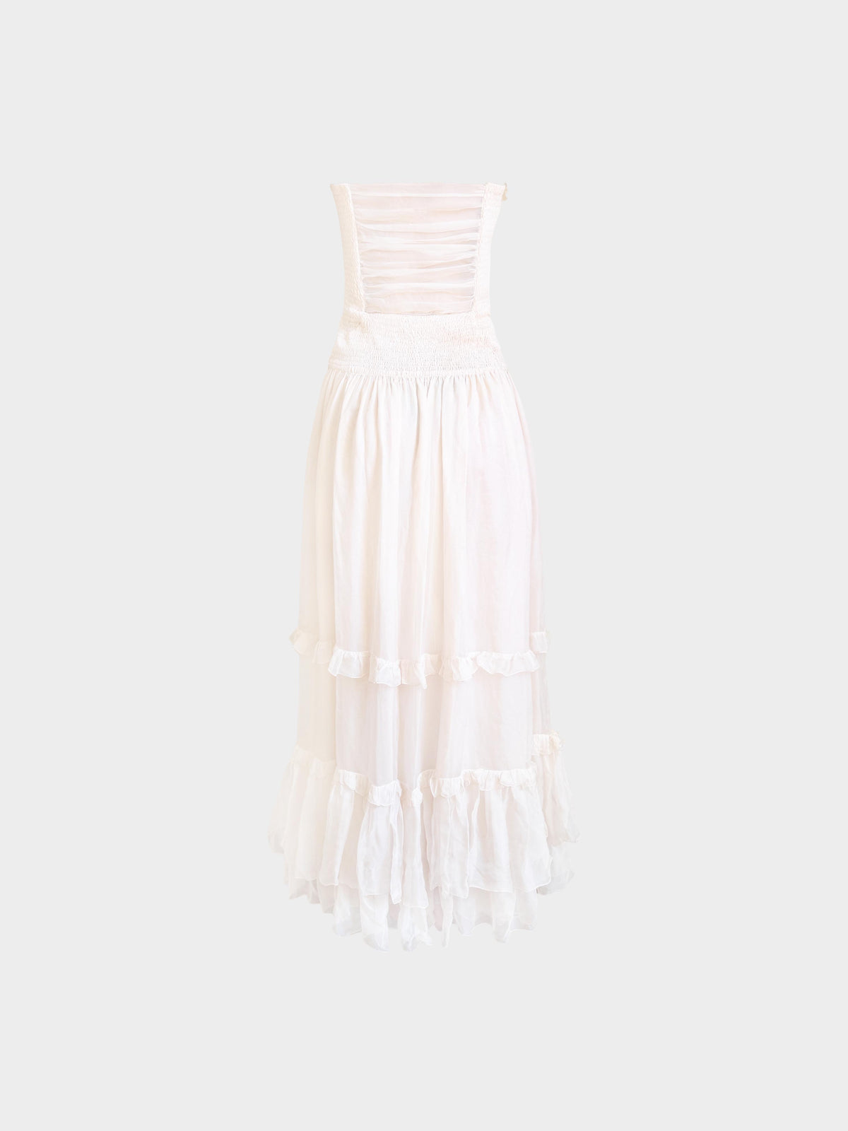 Tom Ford 2010s Cream White Silk Ruched Dress with Ruffles
