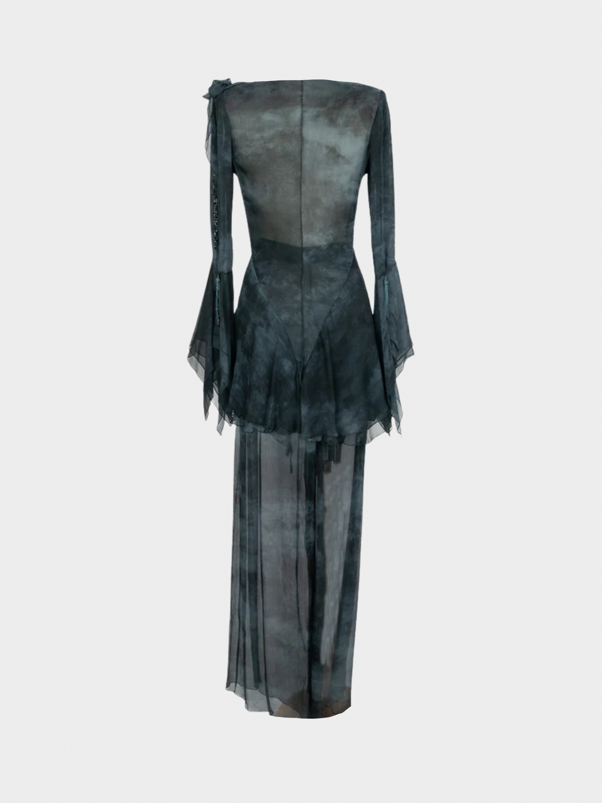 Emanuel Ungaro 1990s Navy Blue Silk Chiffon Top and Pants Set