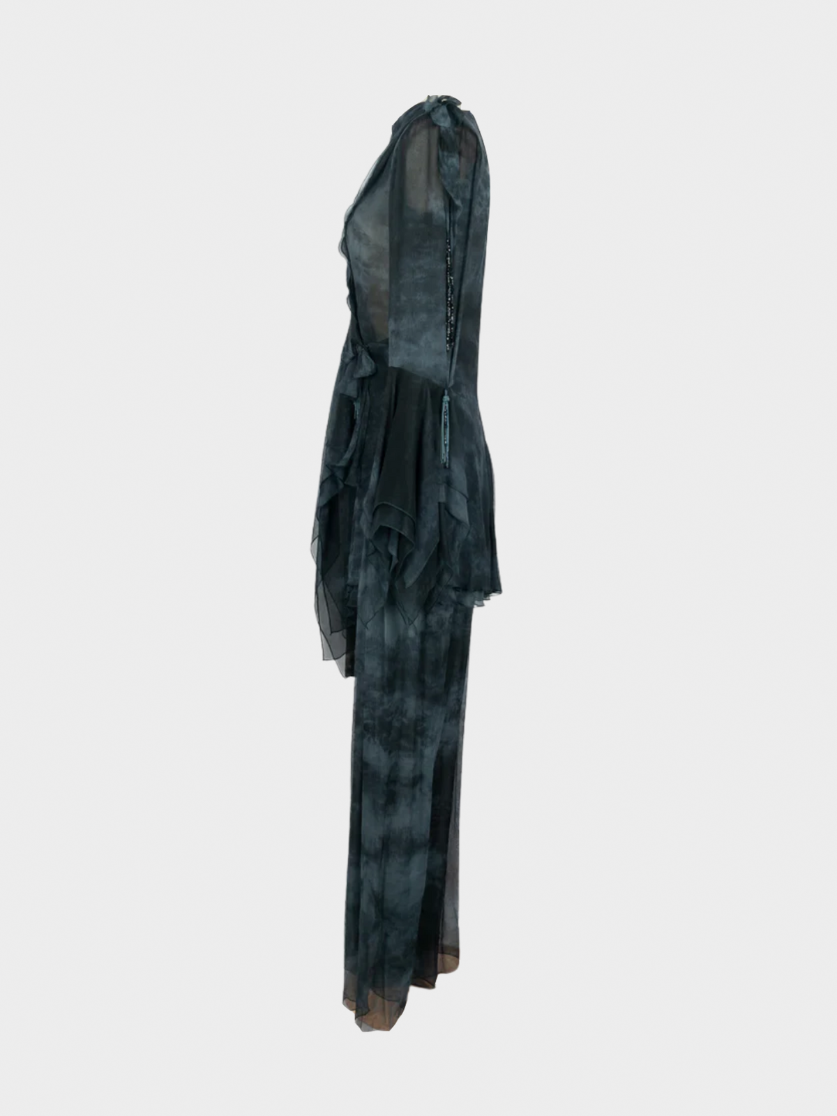 Emanuel Ungaro 1990s Navy Blue Silk Chiffon Top and Pants Set