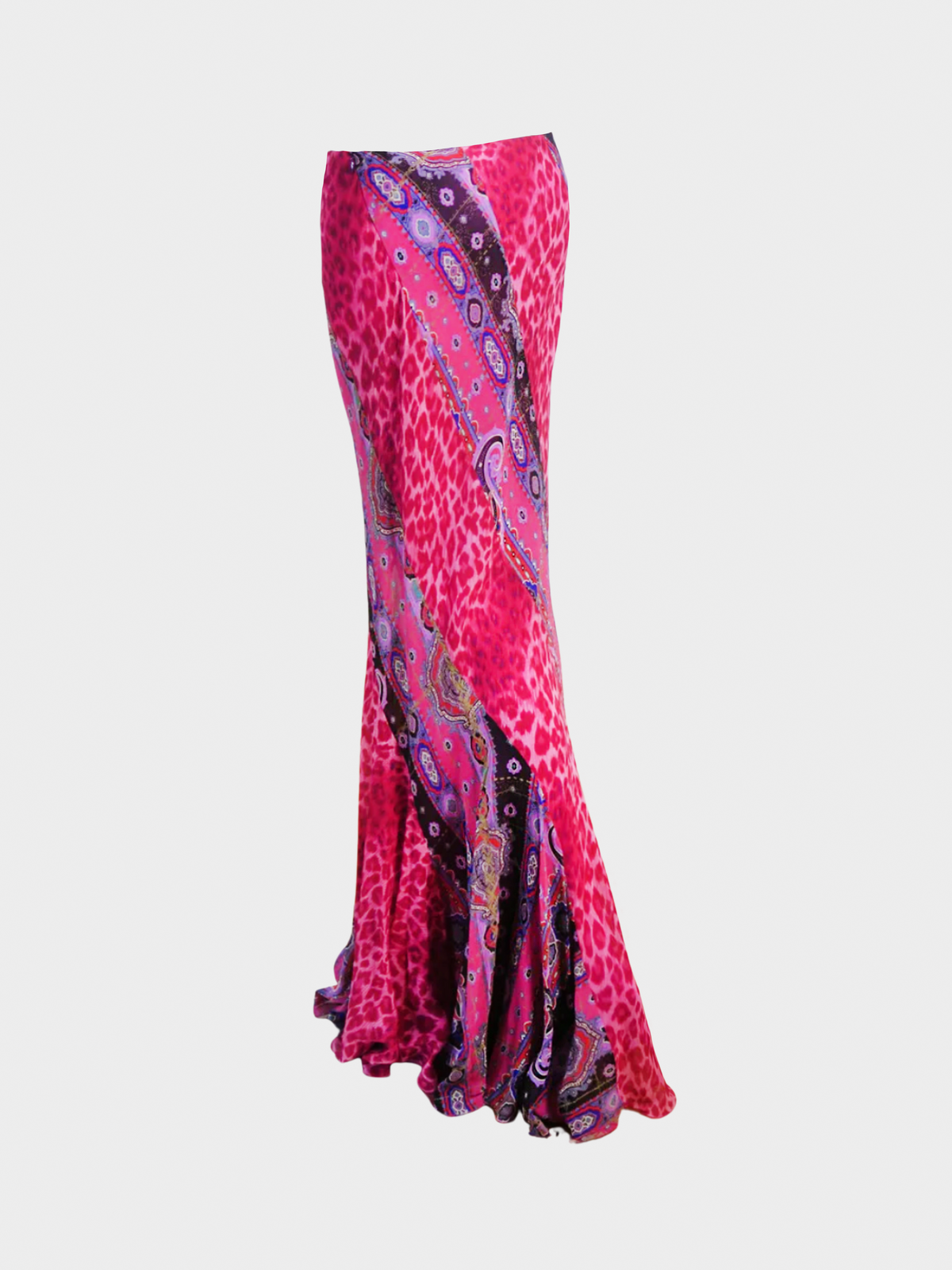 Emanuel Ungaro 2000s Purple and Pink Multi Printed Silk Maxi Skirt