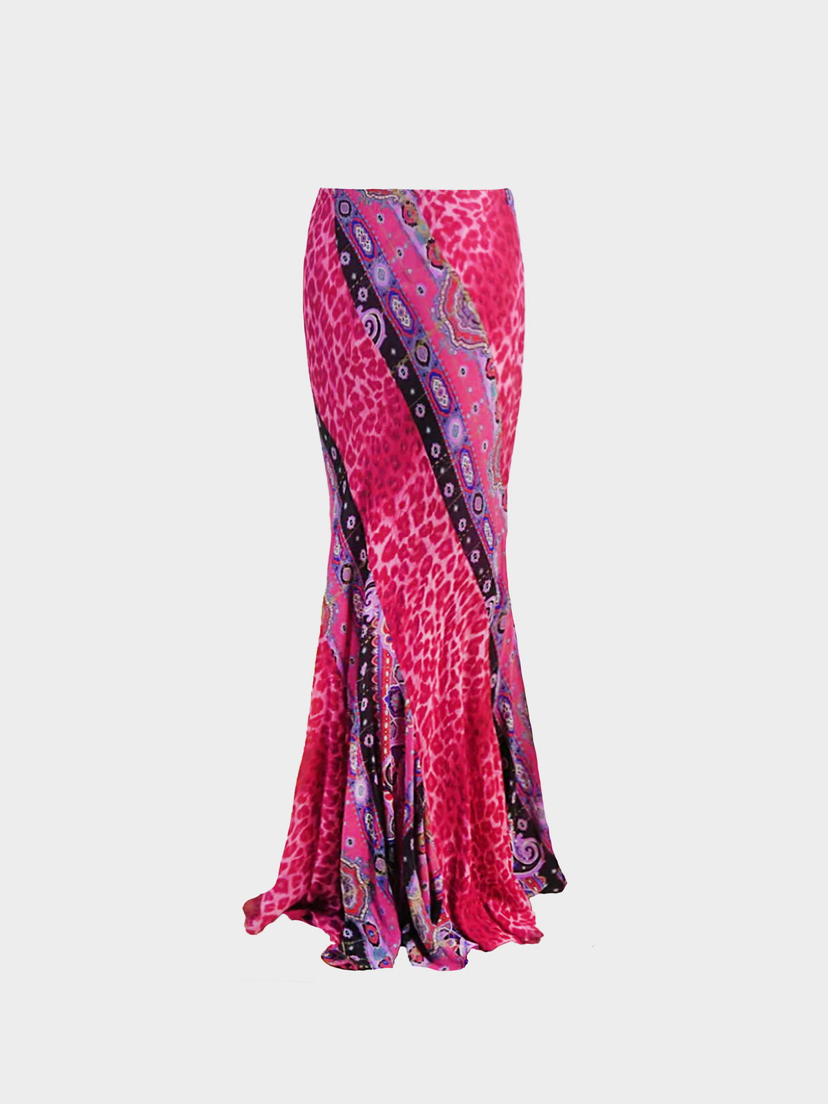 Emanuel Ungaro 2000s Purple and Pink Multi Printed Silk Maxi Skirt