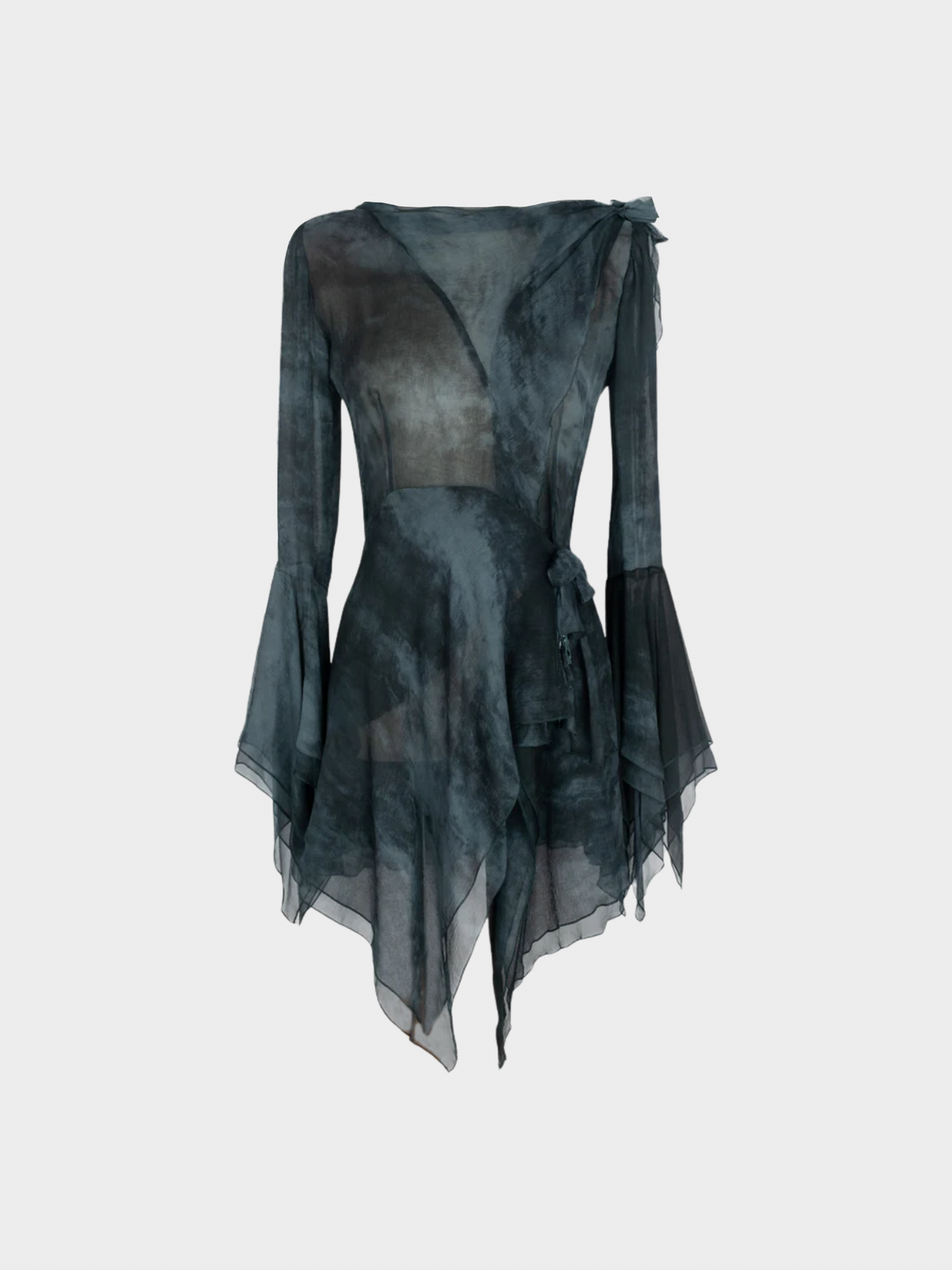 Emanuel Ungaro 1990s Navy Blue Silk Chiffon Top and Pants Set