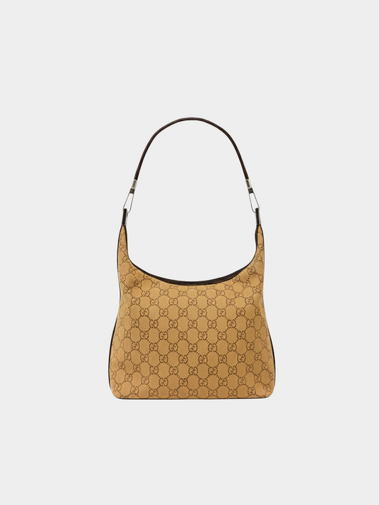 Gucci 2000s Beige Brown GG Canvas Leather One-Shoulder Bag