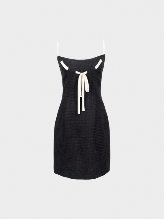 Valentino SS 1996 Black with White Ribbon Mini Dress