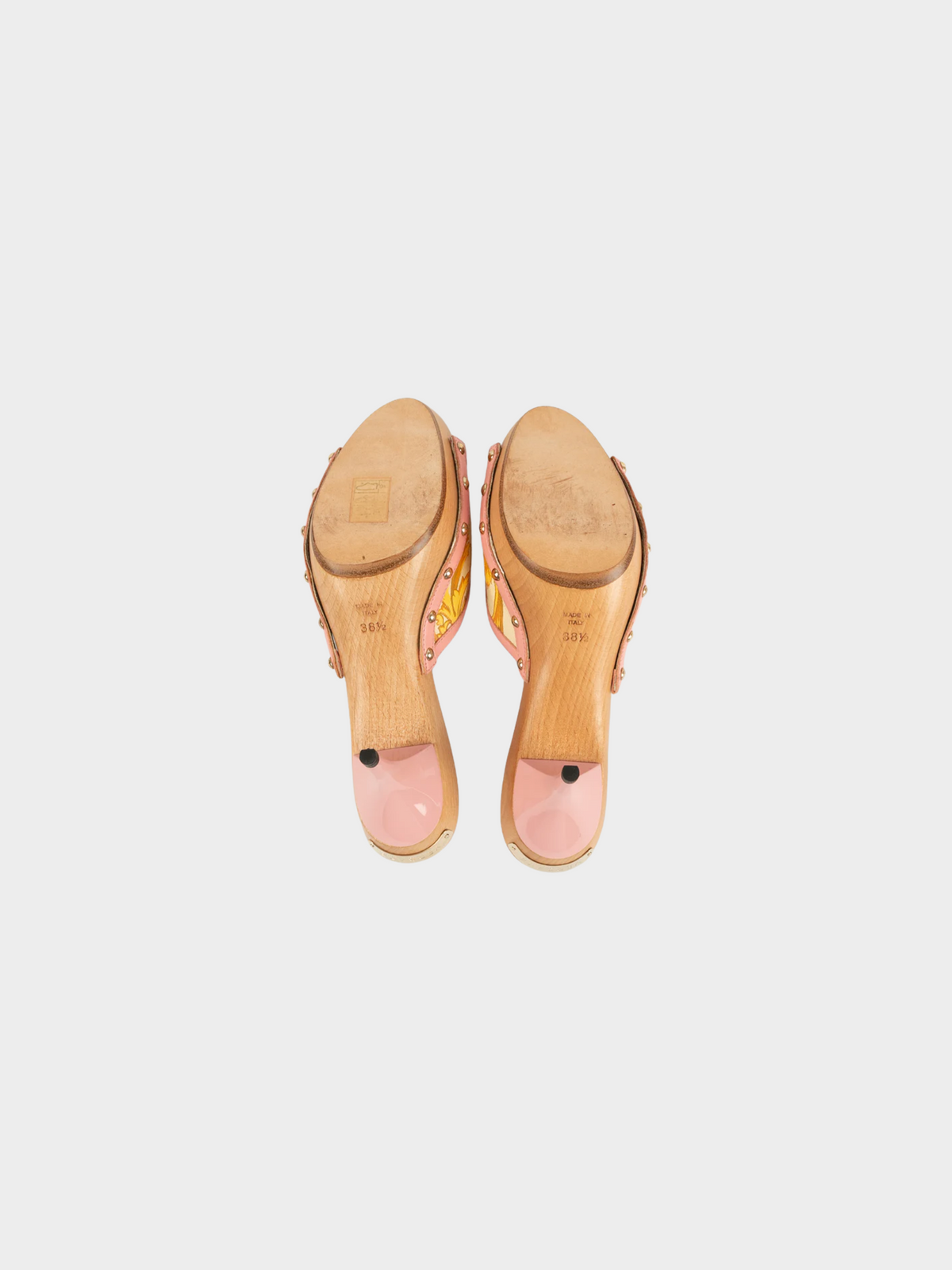 Versace 2000s Pink Printed Wooden Sole Mules