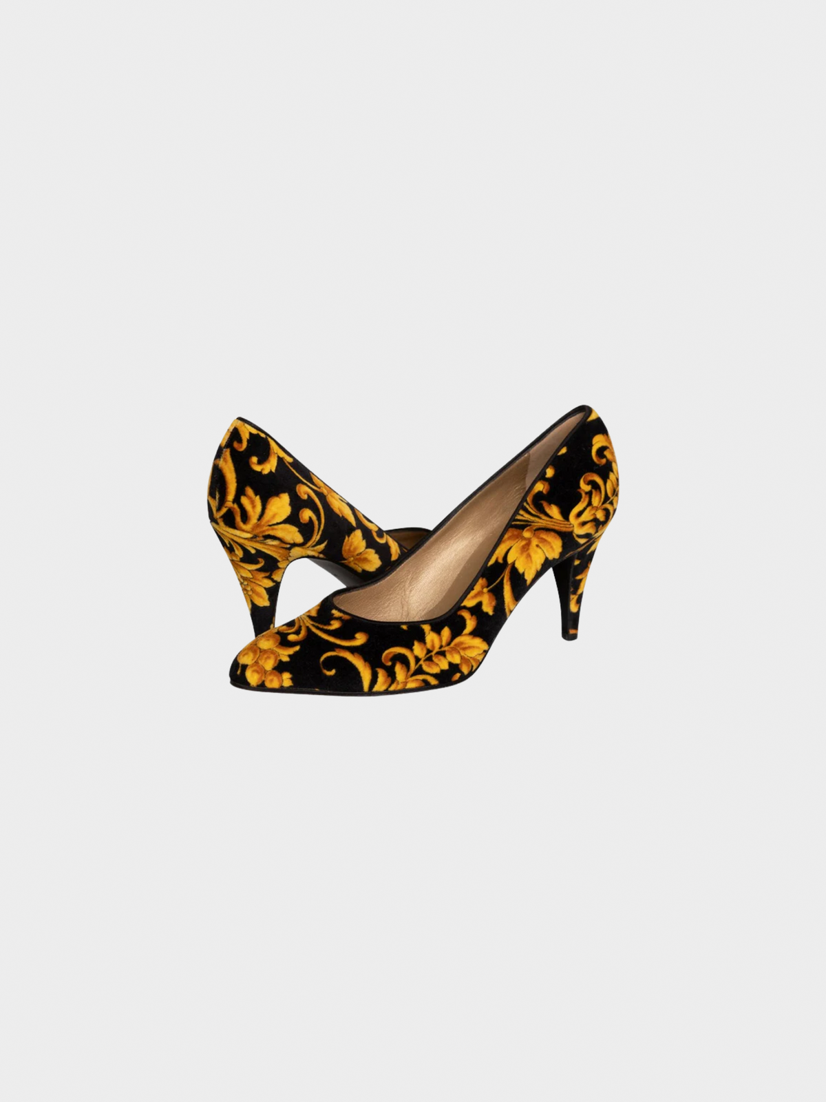 Gianni Versace 1991 Black and Gold Rococo Baroque Pumps Heels