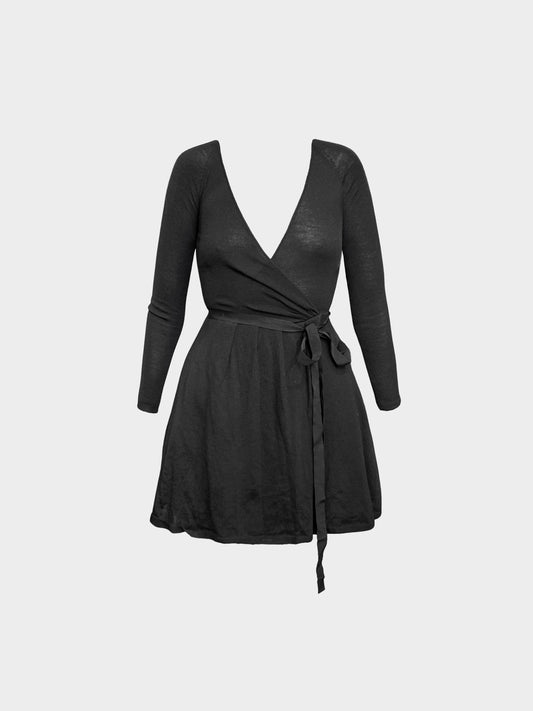 Valentino 2000s Black Silk Long Sleeve Mini Dress