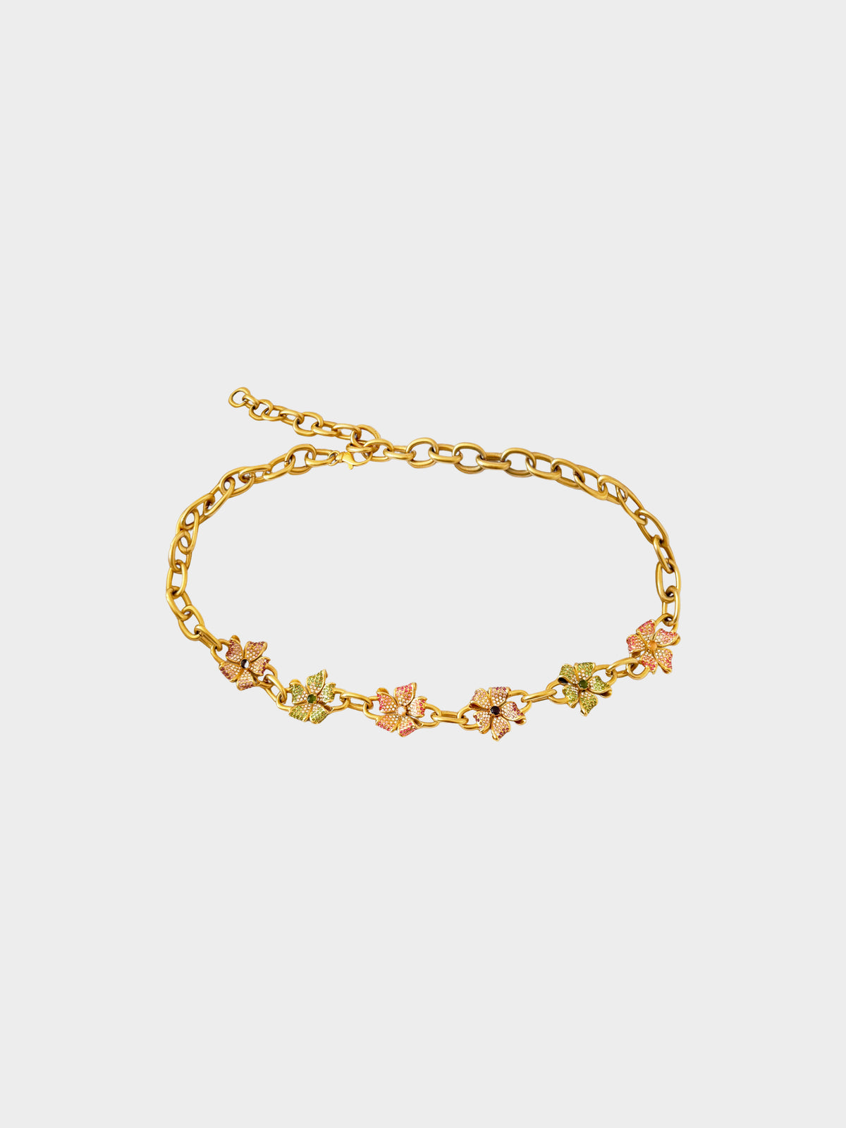 Valentino 2000s Matte Gold Rhinestone Floral Chain Belt