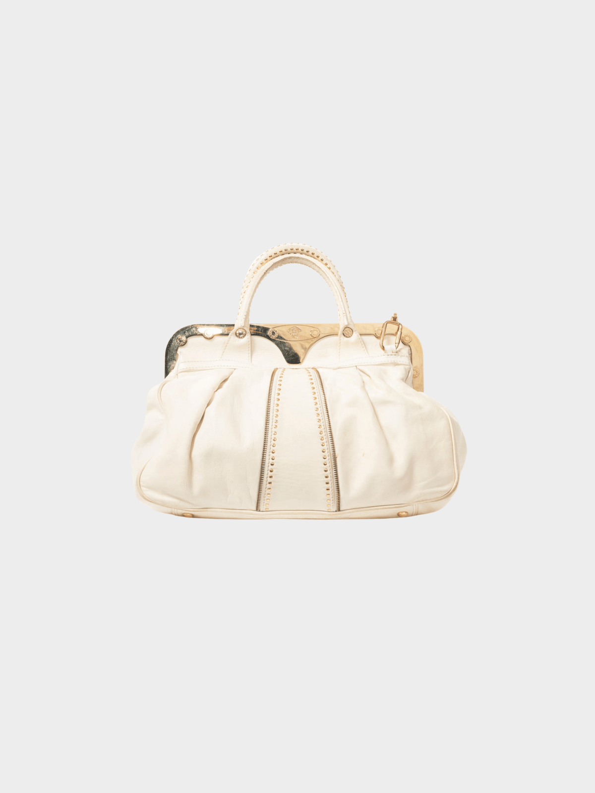 Versace SS 2009 Runway White Leather Studded Frame Satchel
