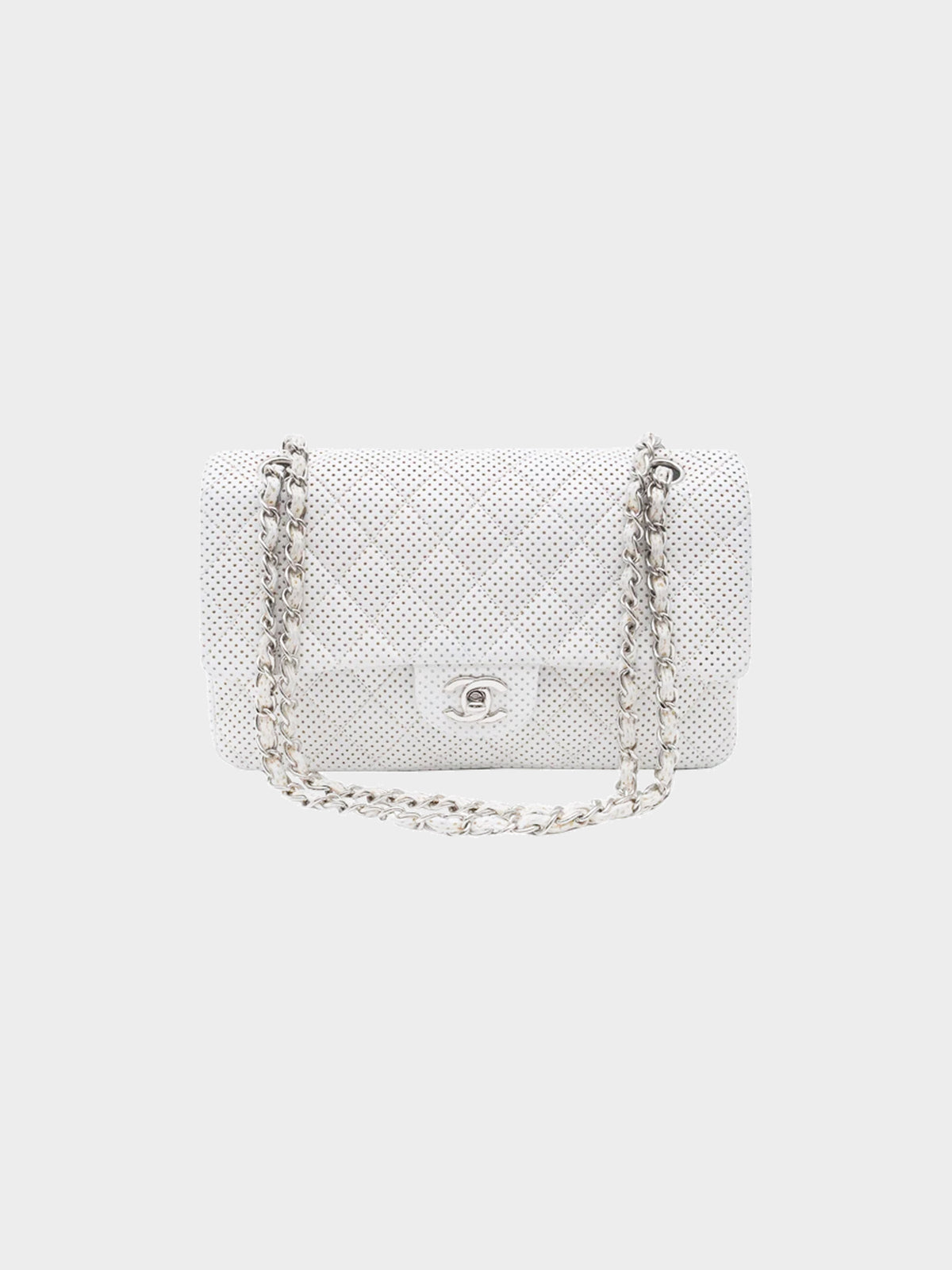 Chanel 2006-2007 Perforated White Leather Double Flap