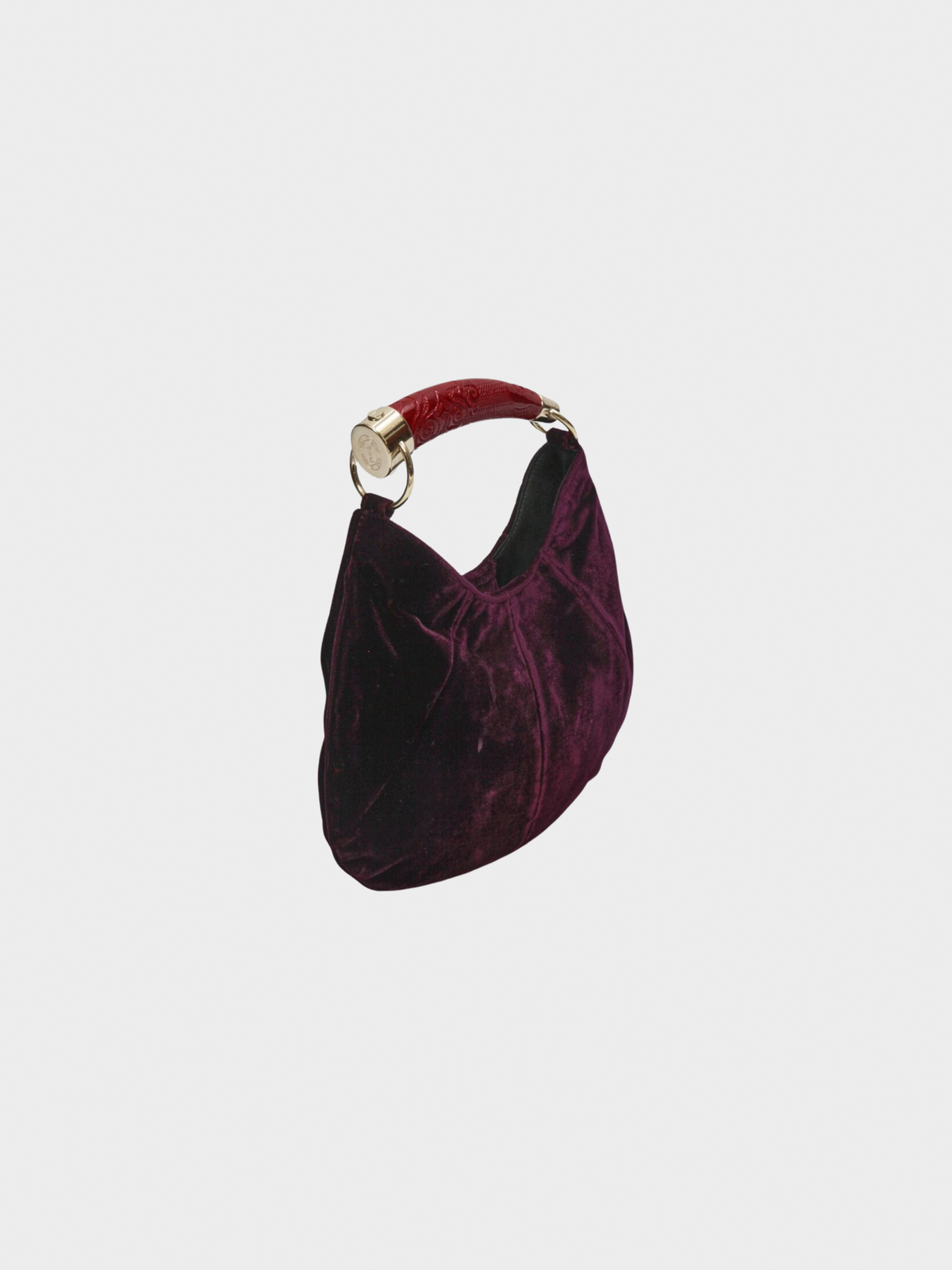 Yves Saint Laurent Rive Gauche 2000s Burgundy Velvet Mombasa Red Horn Hobo