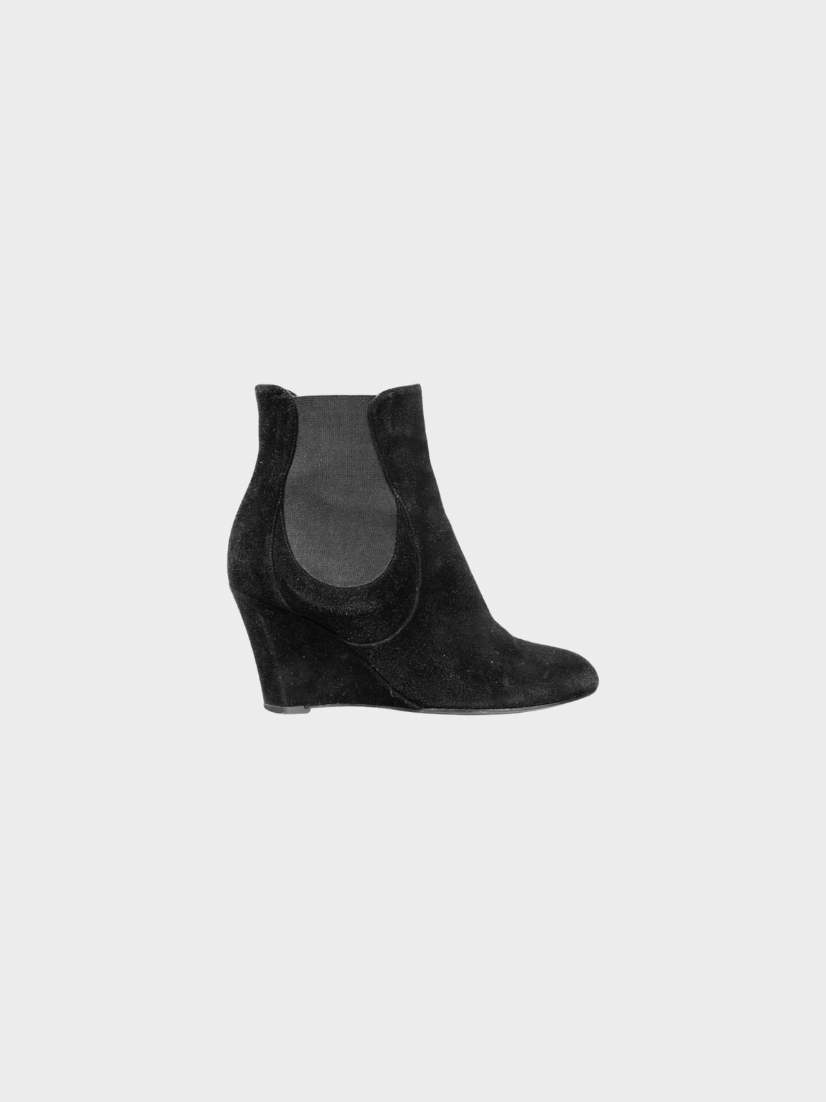 Yves Saint Laurent 2010s Black Nero Suede Chelsea Wedge Booties