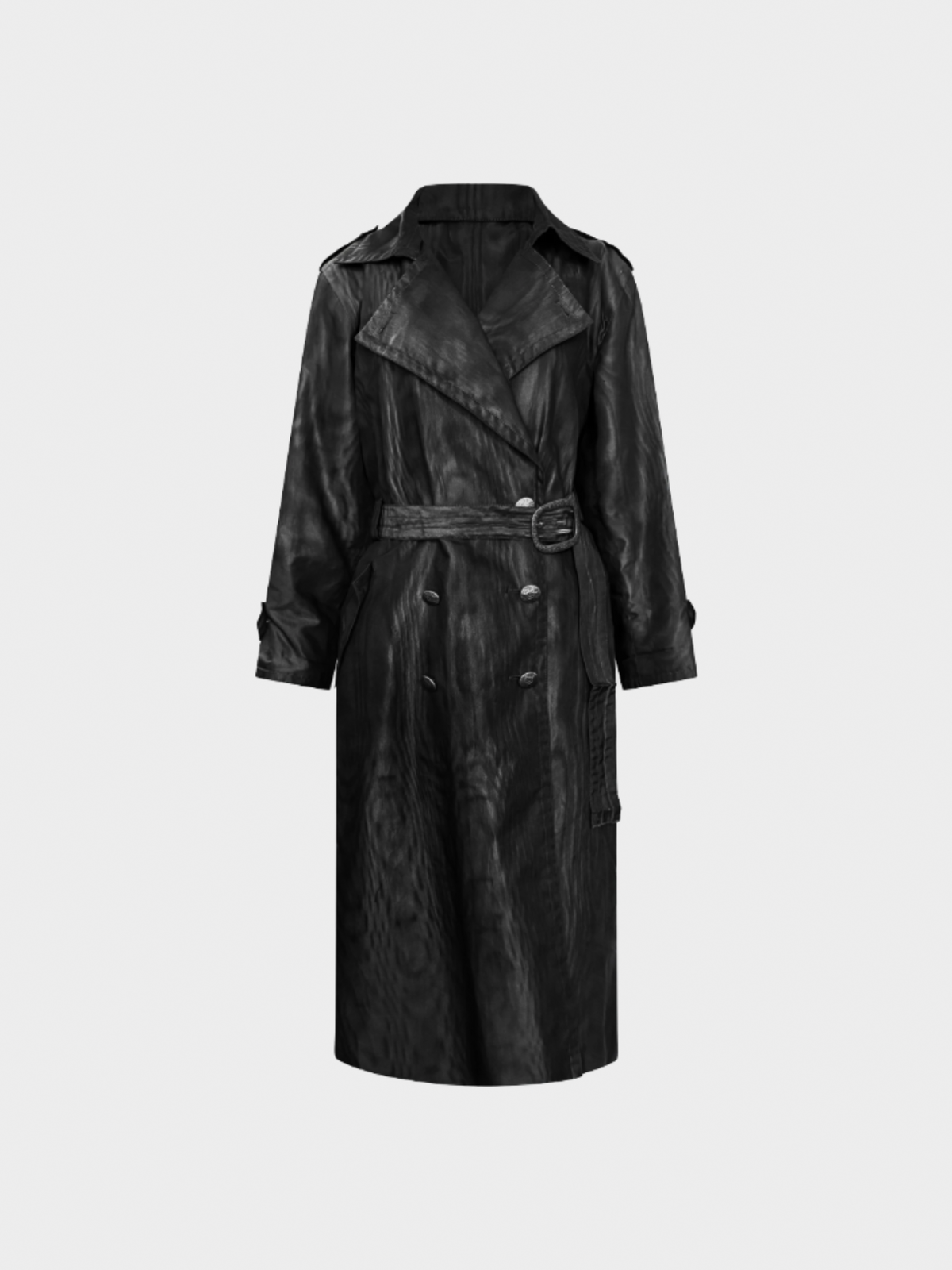 Yves Saint Laurent 1990s Black Moirée Trench Coat