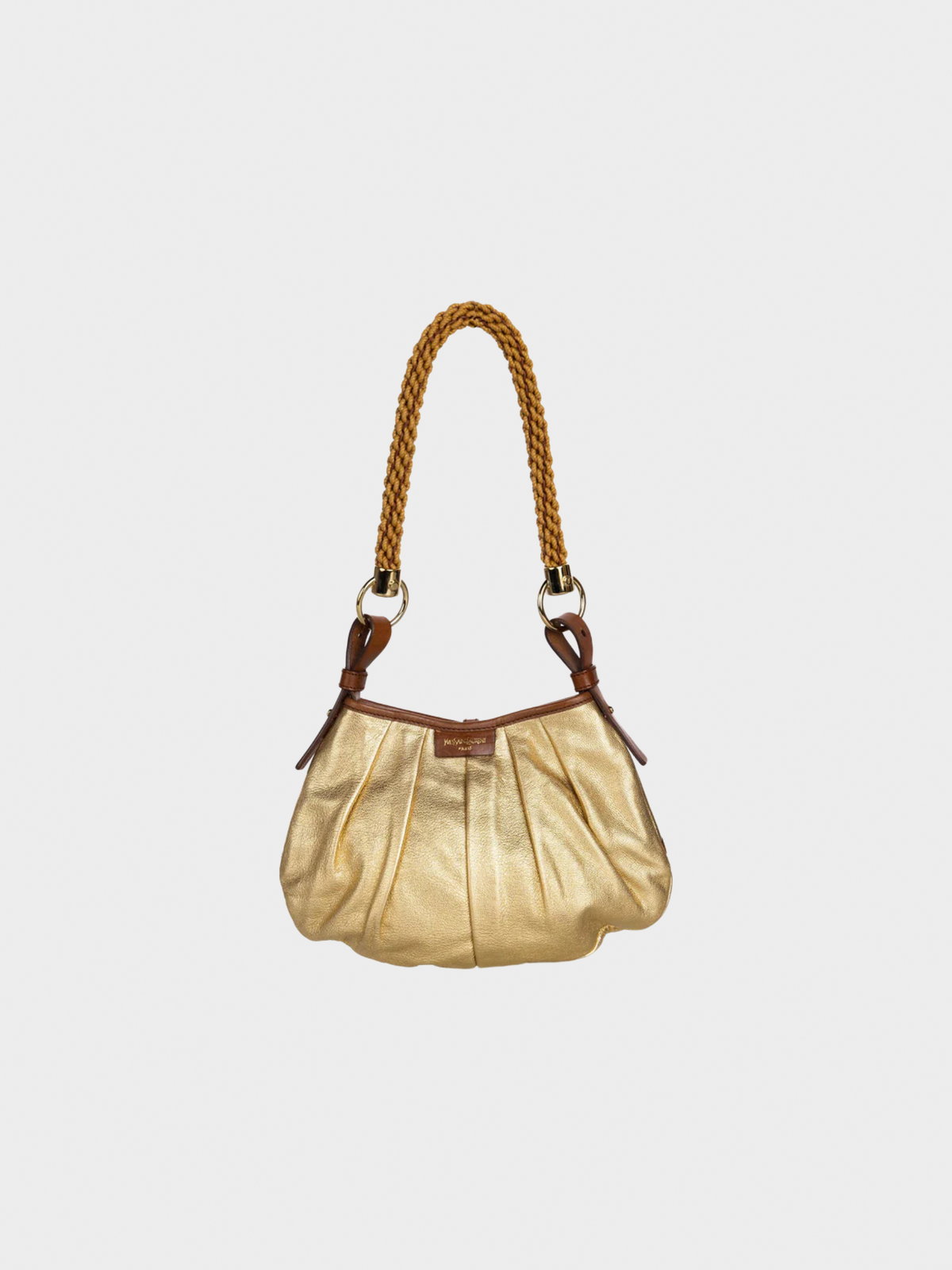Yves Saint Laurent 2000s Gold Leather Coral Shell Rope Shoulder Bag