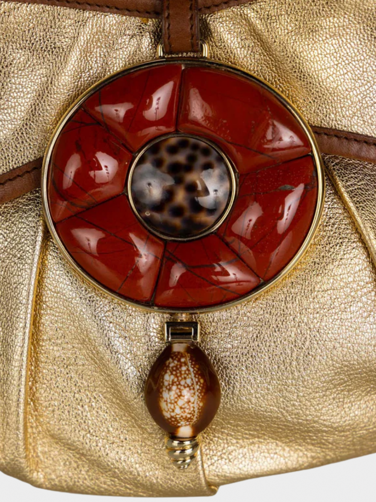 Yves Saint Laurent 2000s Gold Leather Coral Shell Rope Shoulder Bag
