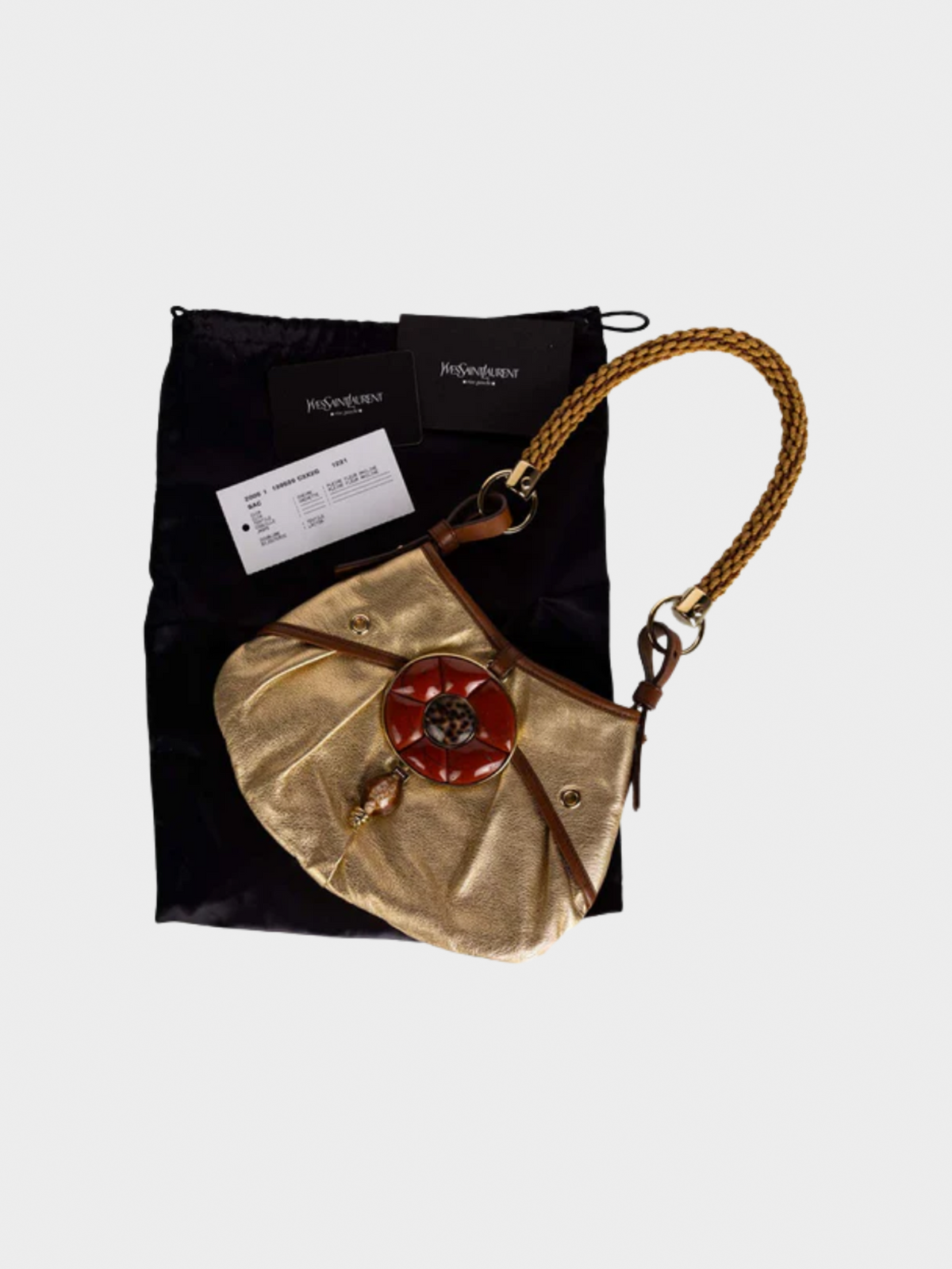 Yves Saint Laurent 2000s Gold Leather Coral Shell Rope Shoulder Bag