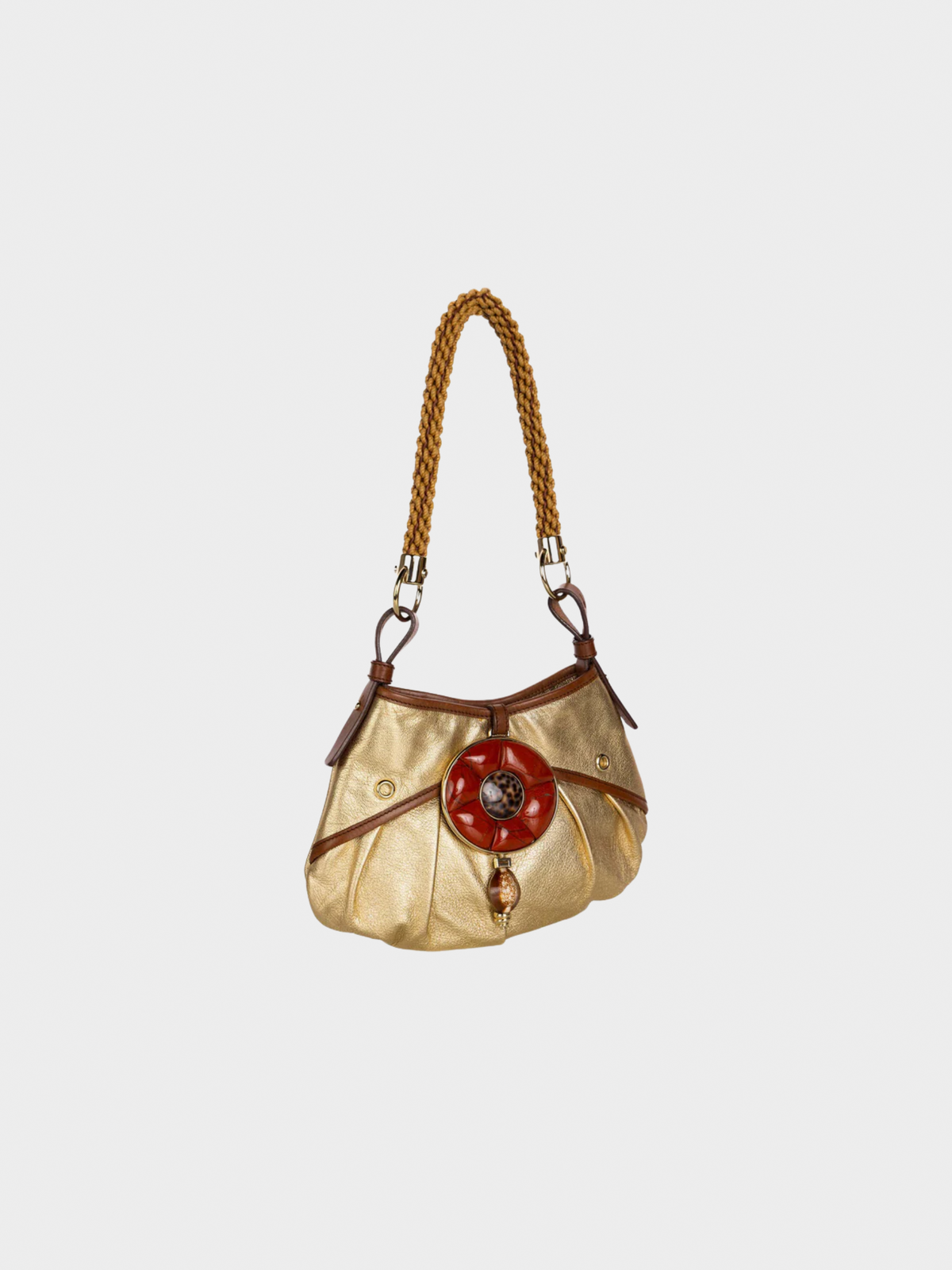 Yves Saint Laurent 2000s Gold Leather Coral Shell Rope Shoulder Bag