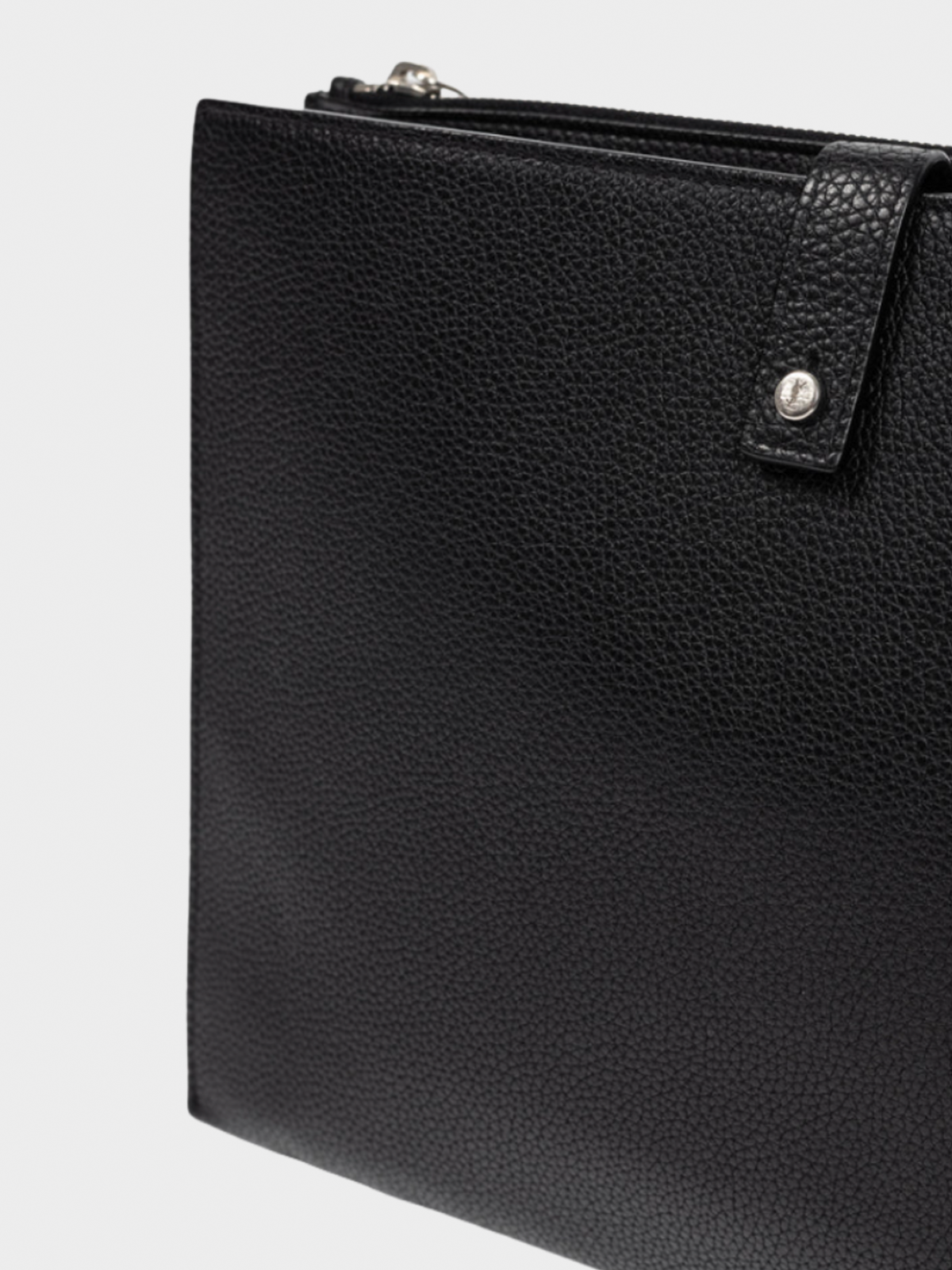 Yves Saint Laurent 2010s Black Pebbled-Leather Flat Snap-Closure Clutch