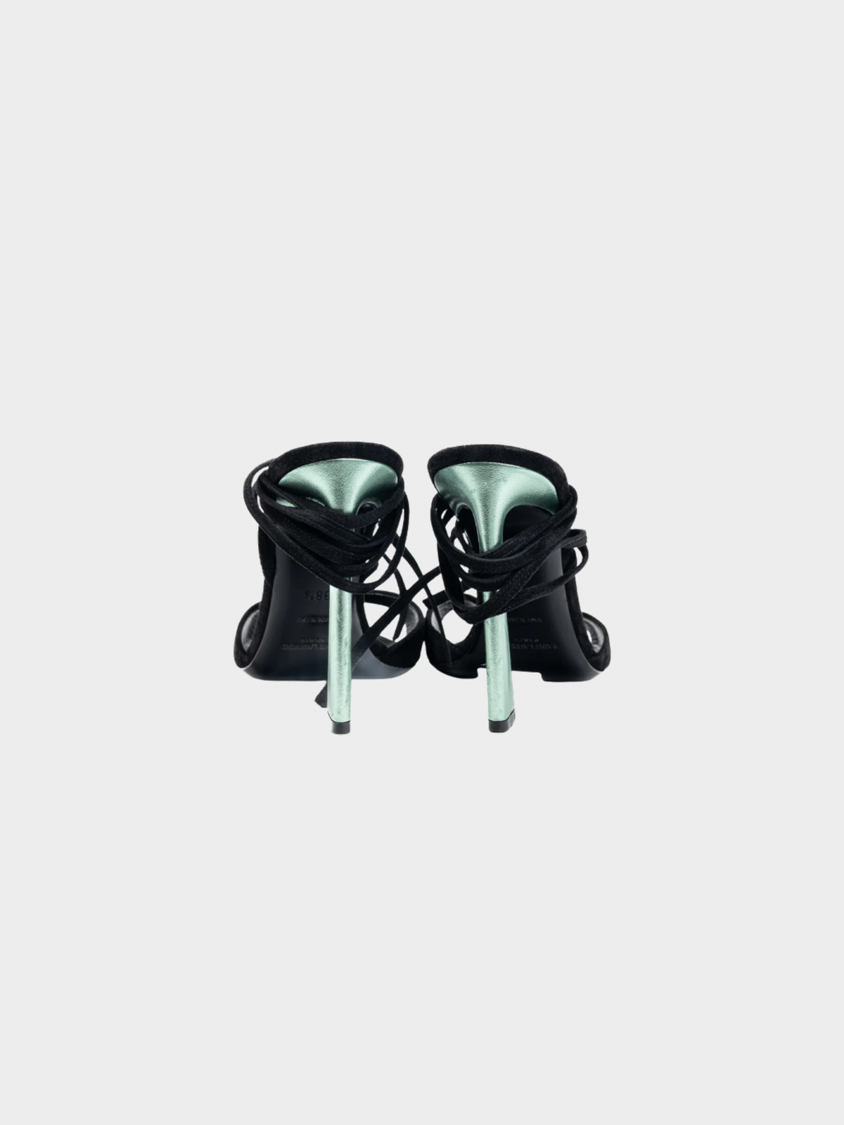 Yves Saint Laurent 2010s Paz Black Suede Lace-Up Green-Heeled Sandals