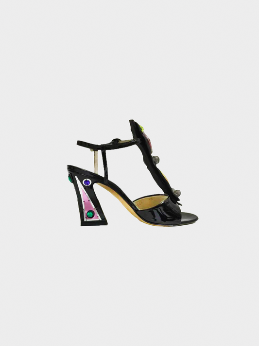 Yves Saint Laurent SS 2008 Patent Leather and Jewel T- Strap Heel Sandals