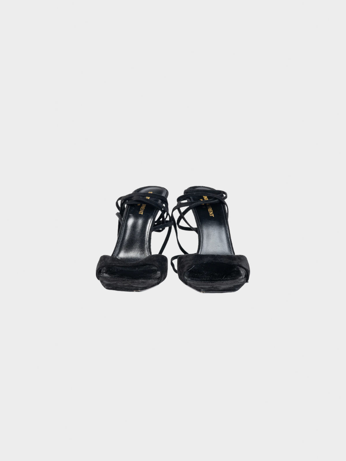 Yves Saint Laurent 2010s Paz Black Suede Lace-Up Green-Heeled Sandals