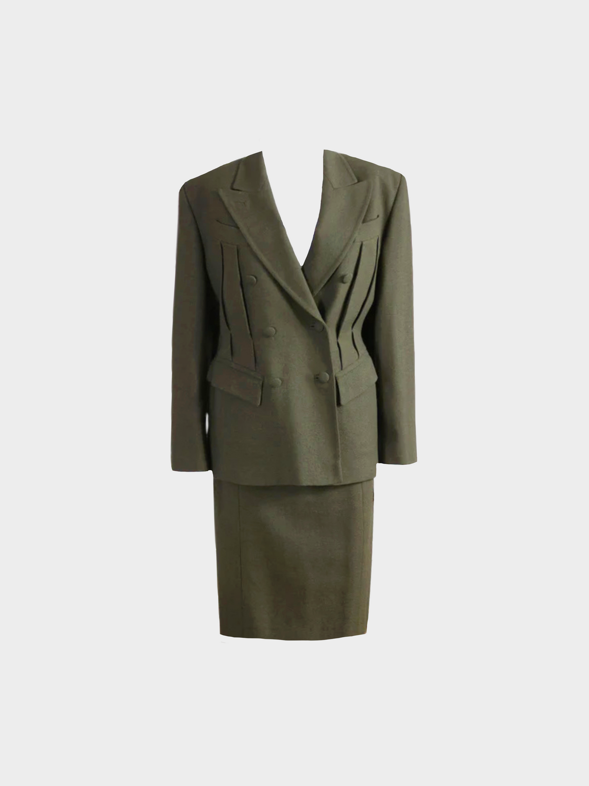 Jean Paul Gaultier 2000s Green Wool Tuxedo Jacket and Midi Skirt