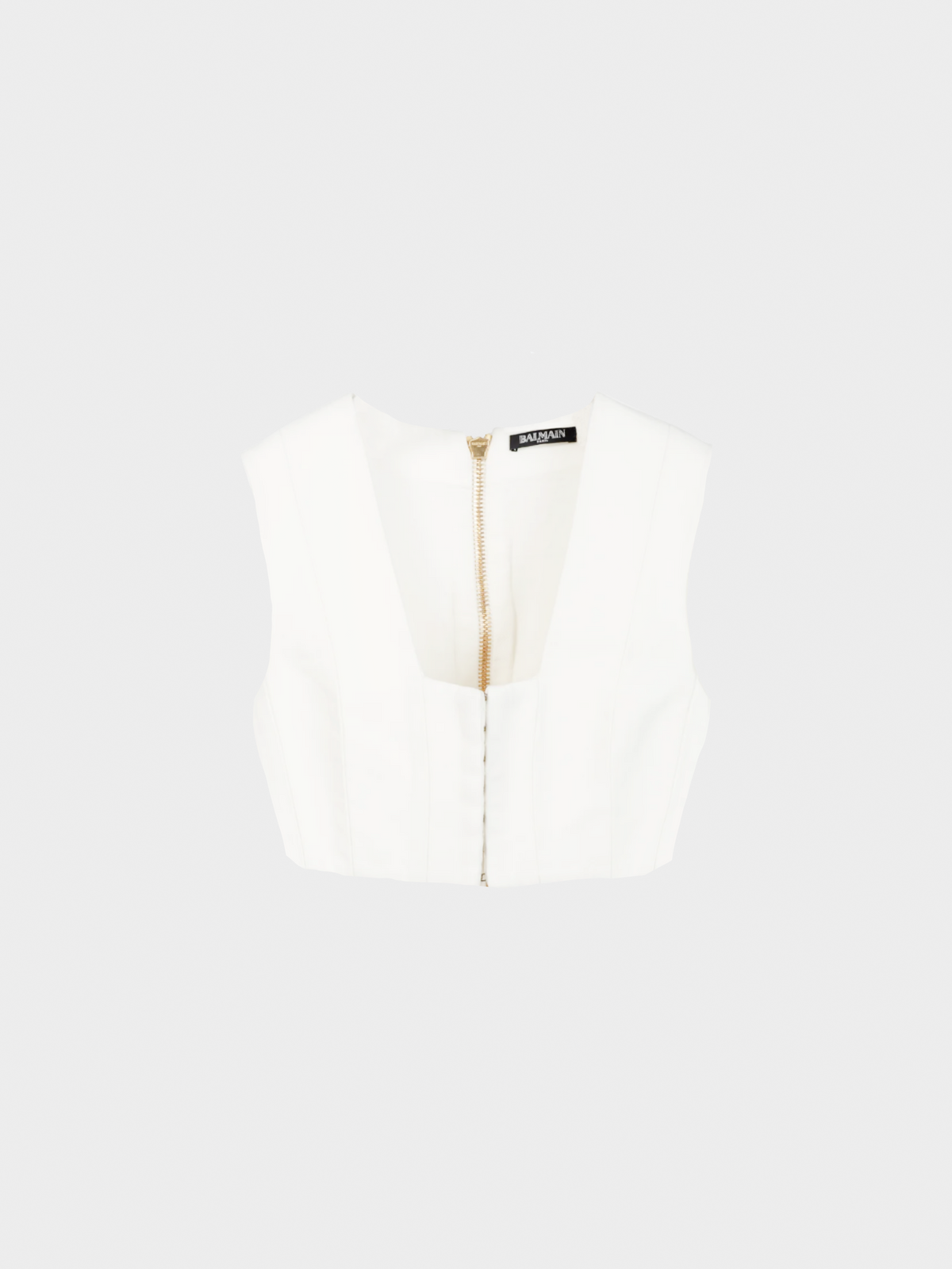 Balmain 2010s White Crepe Square-Neck Cropped Bustier