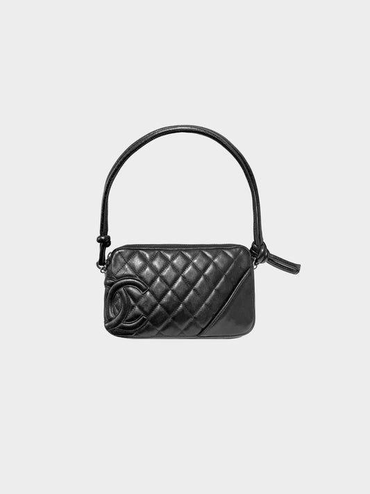 Chanel 2003-2004 Black Quilted Calfskin Leather Cambon Pochette Bag