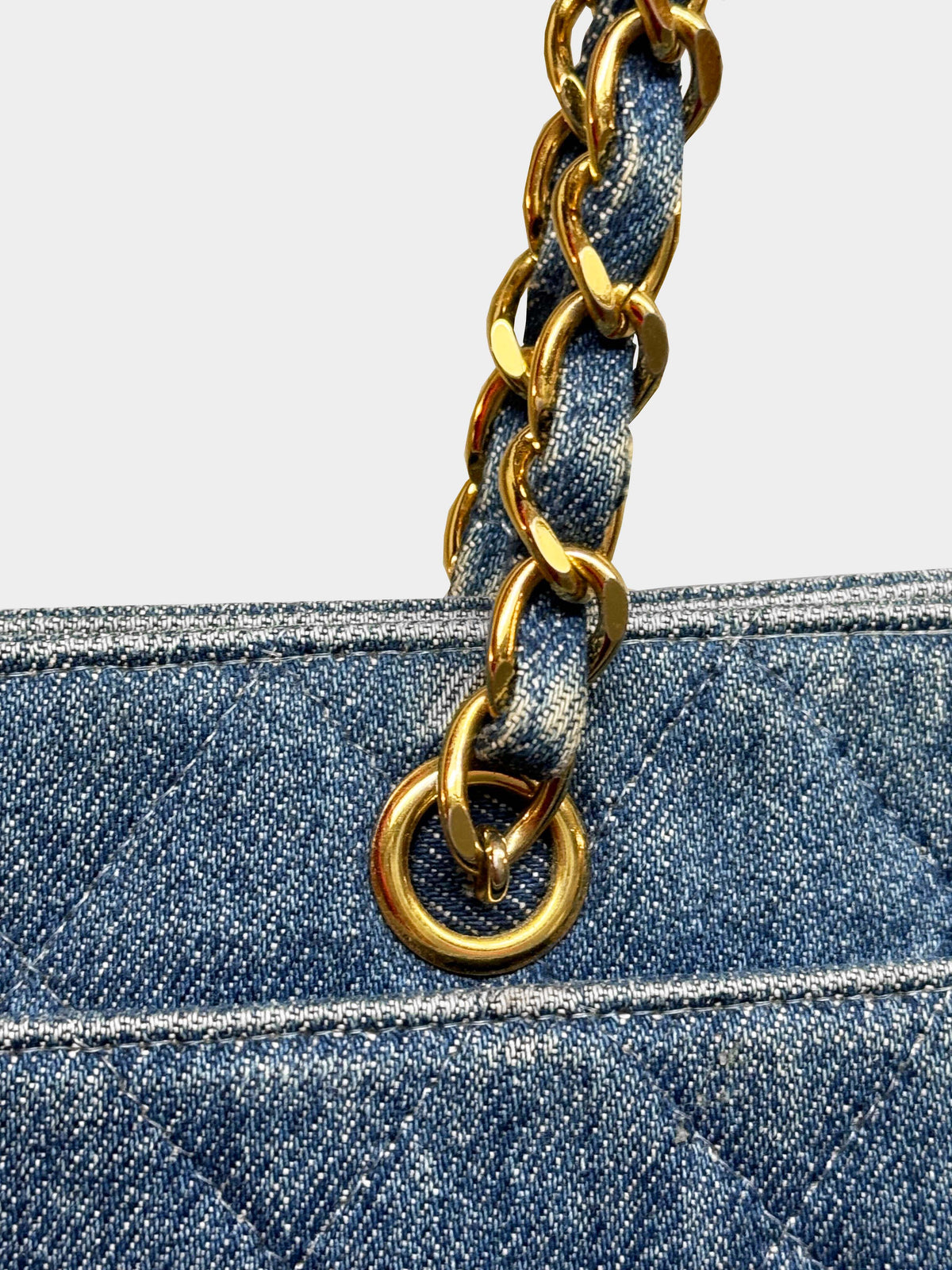 Chanel 1997-1999 Denim Blue Quilted CC Tote Bag