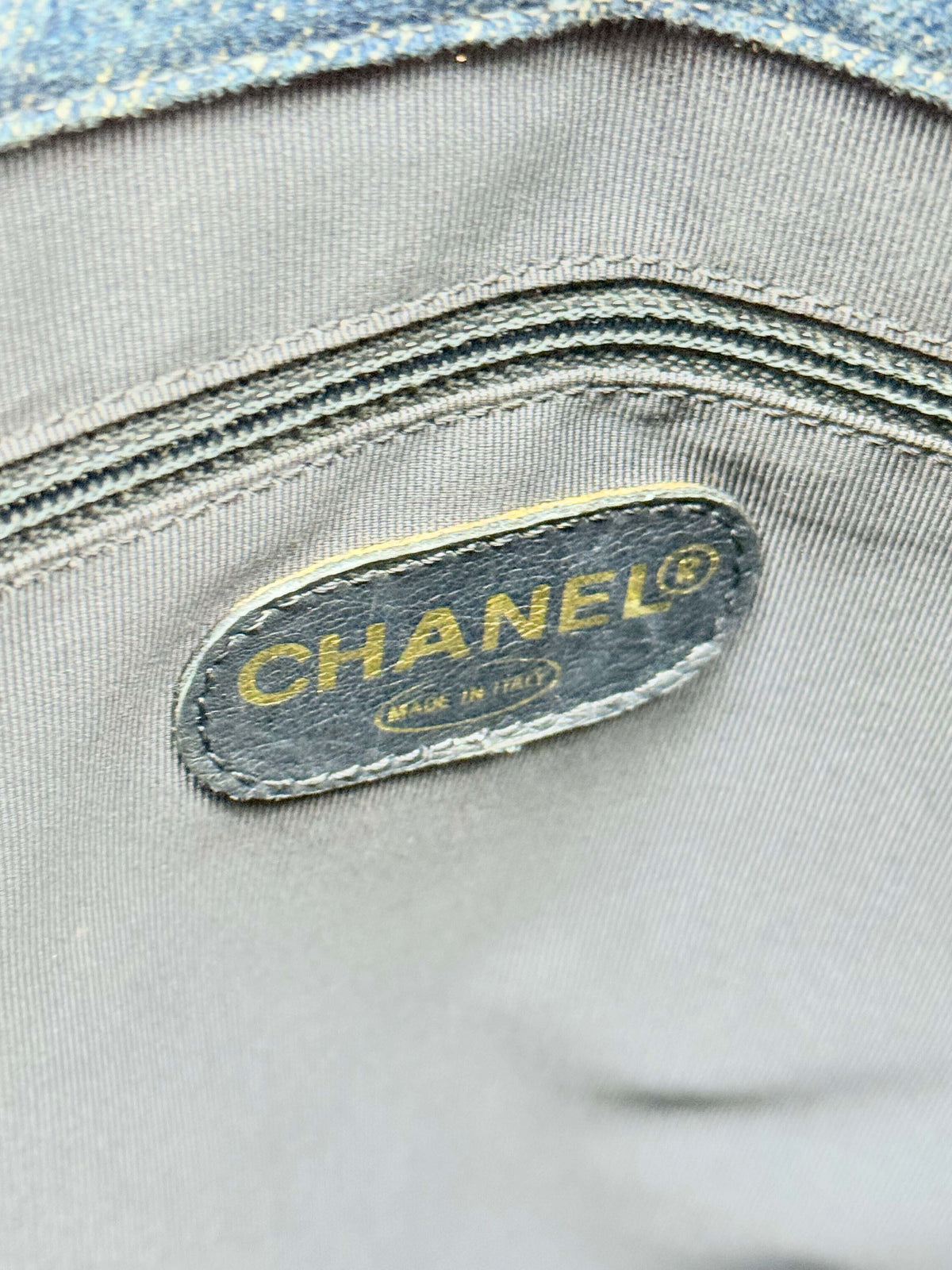 Chanel 1997-1999 Denim Blue Quilted CC Tote Bag