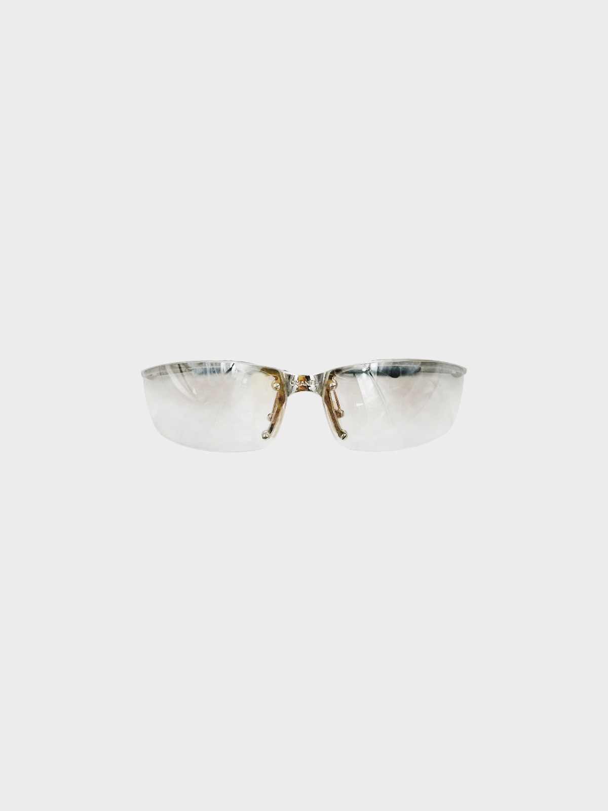 Chanel 2000s Silver Coco Clear Visor Sunglasses
